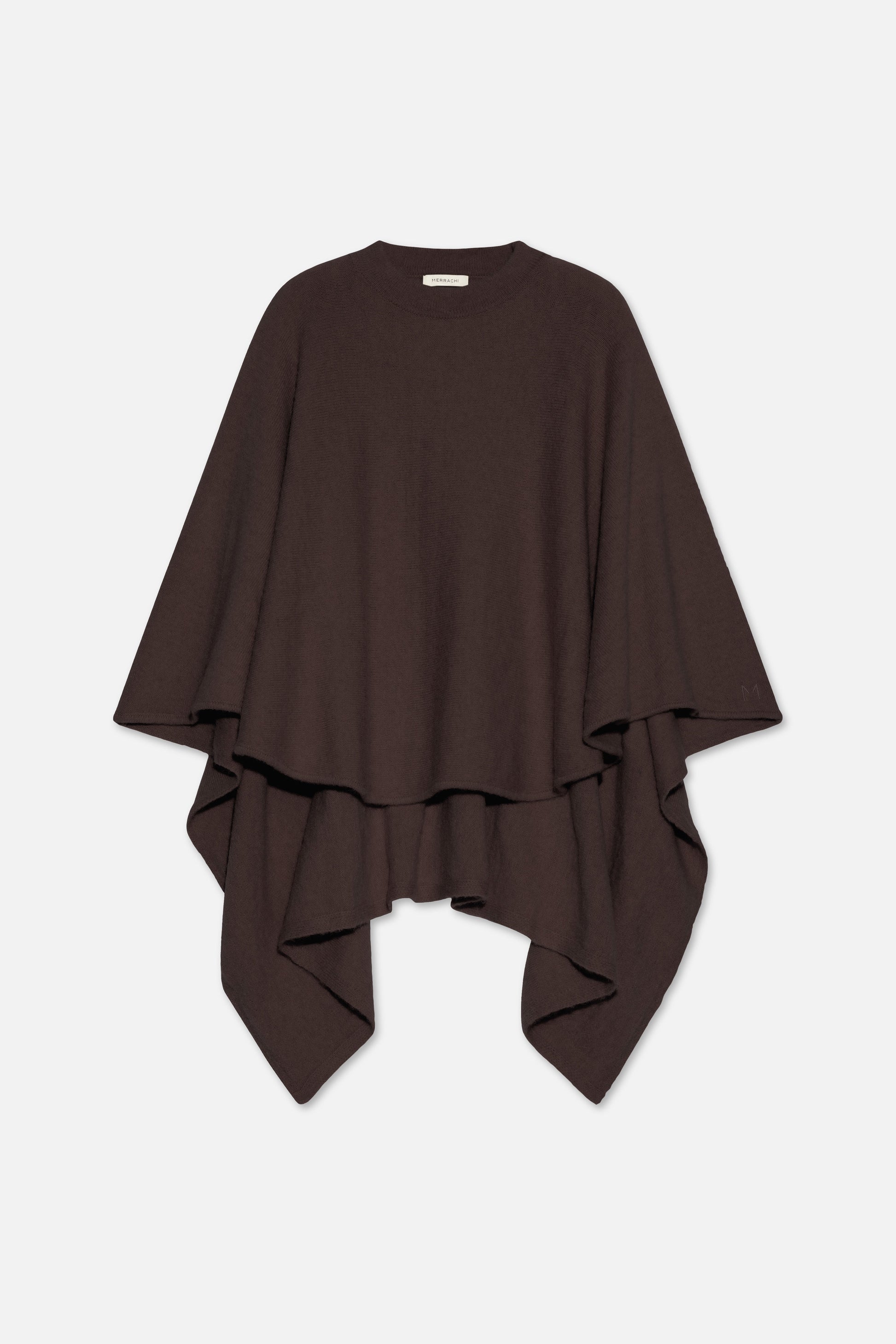 Poncho en tricot brossé | Marron foncé
