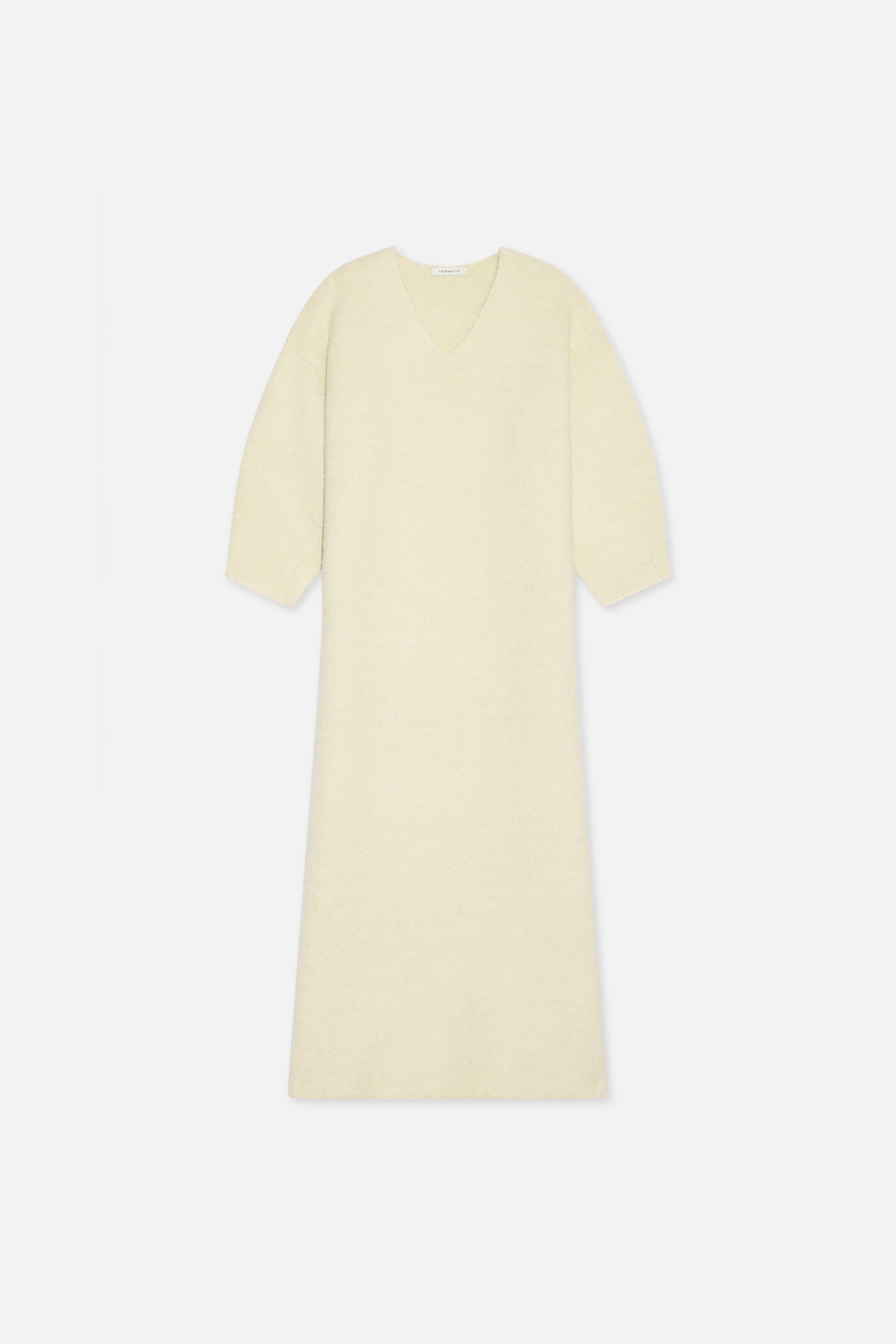 Robe à col en V en tricot brossé | Nuage Blanc