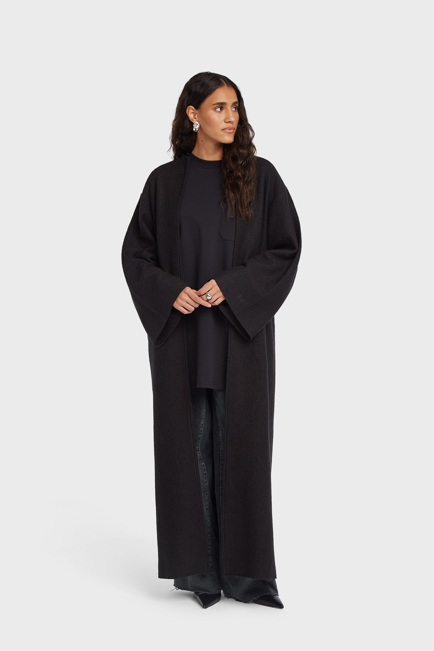 Abaya en laine bouillie | Noir