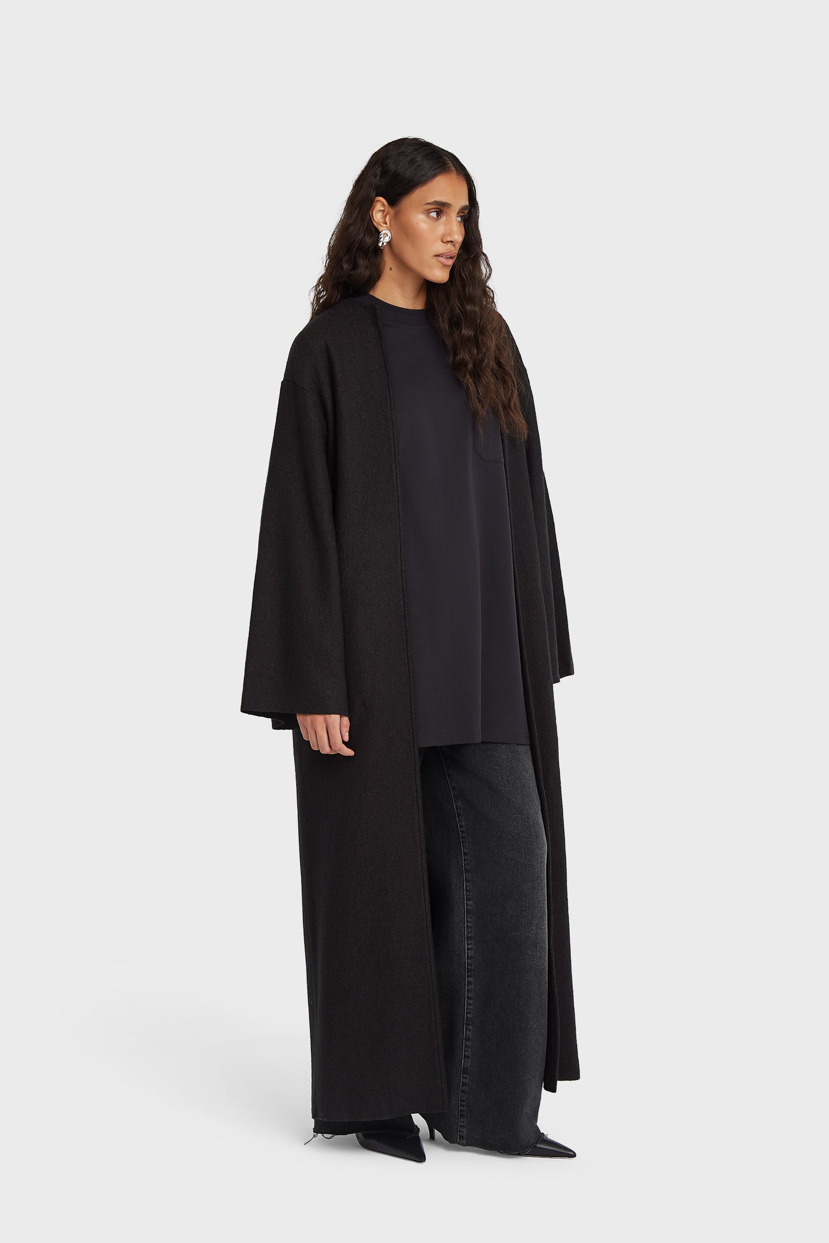 Abaya en laine bouillie | Noir