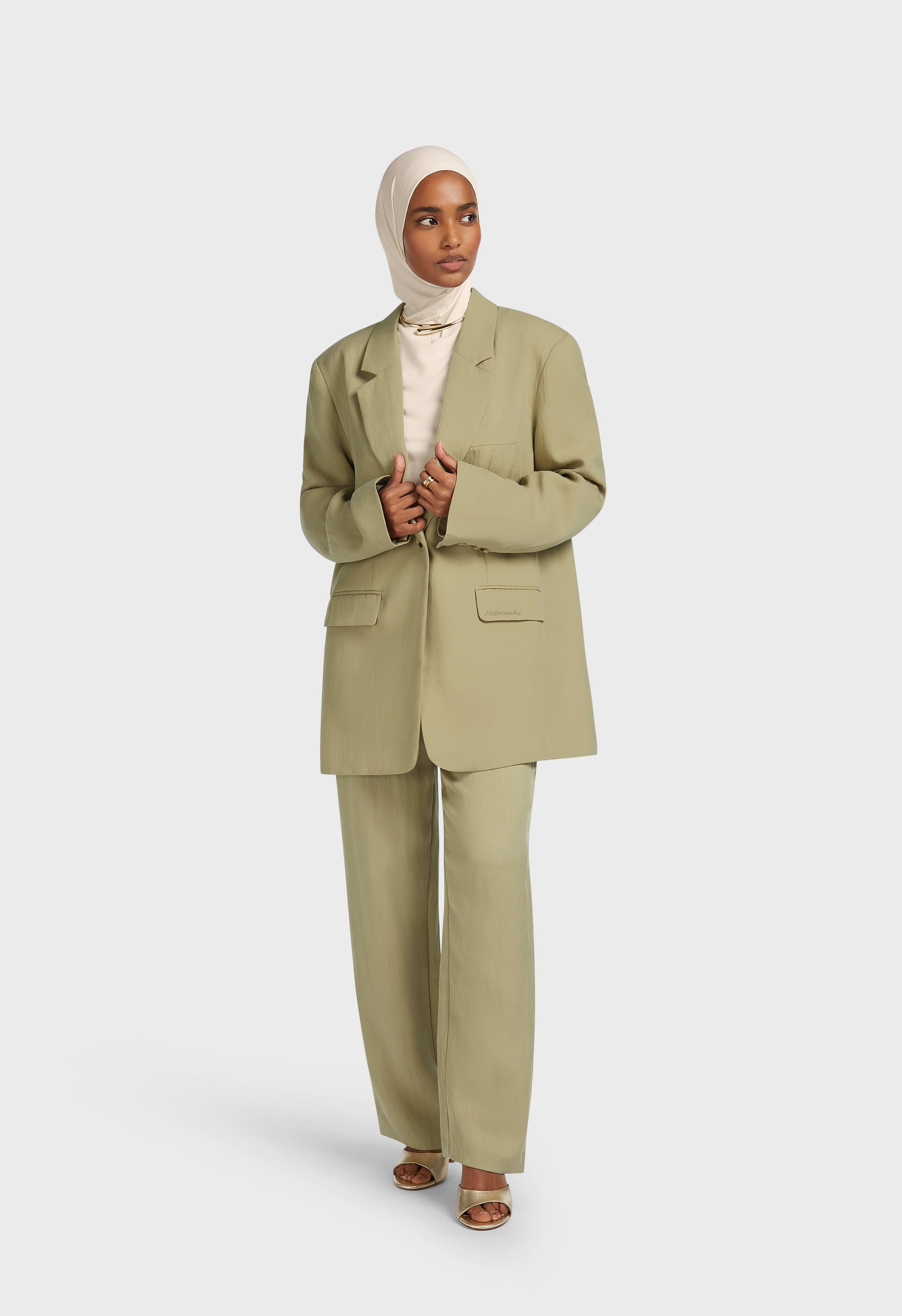 Blazer coupe carrée | Gris Vert