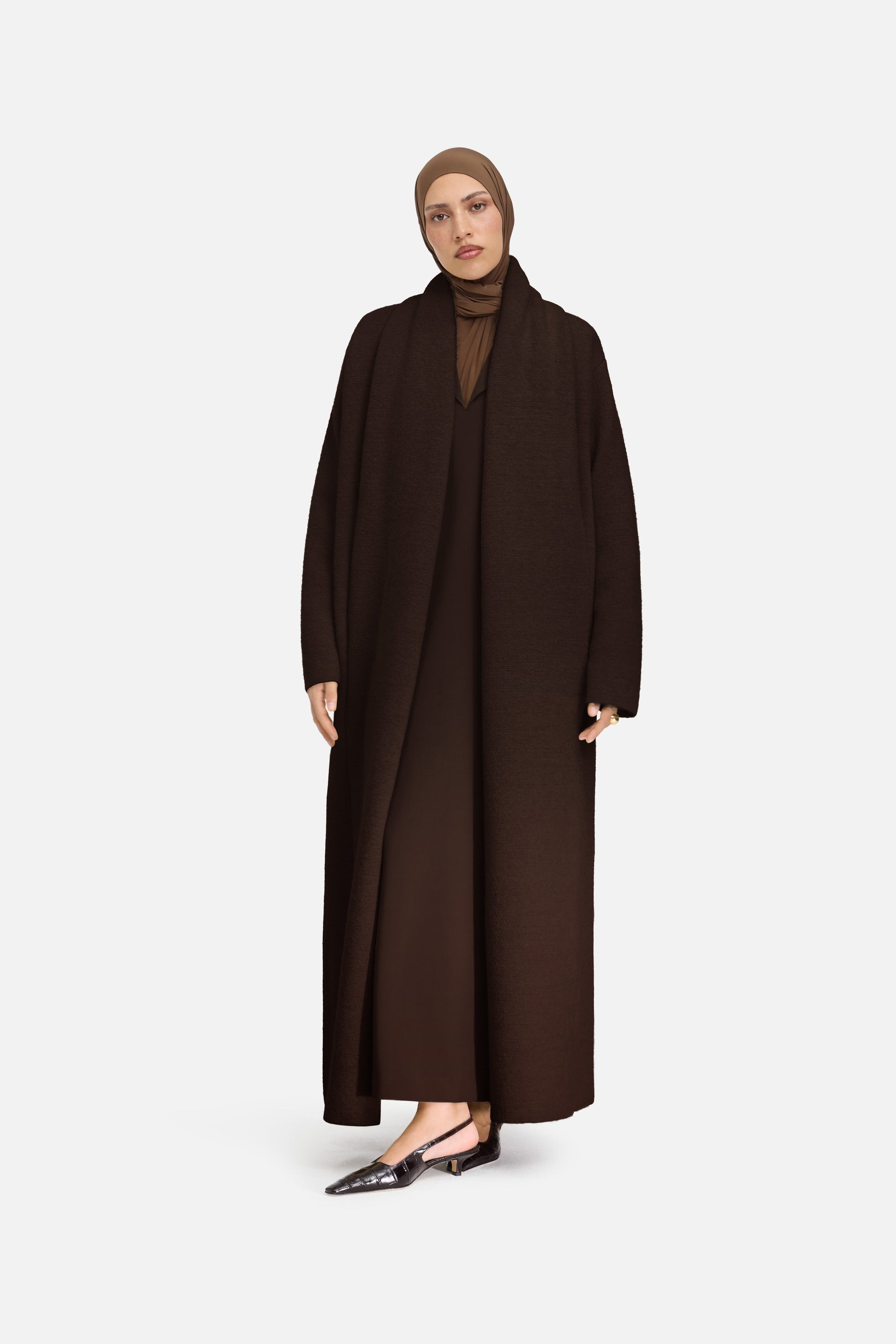 Abaya en tricot brossé | Marron foncé