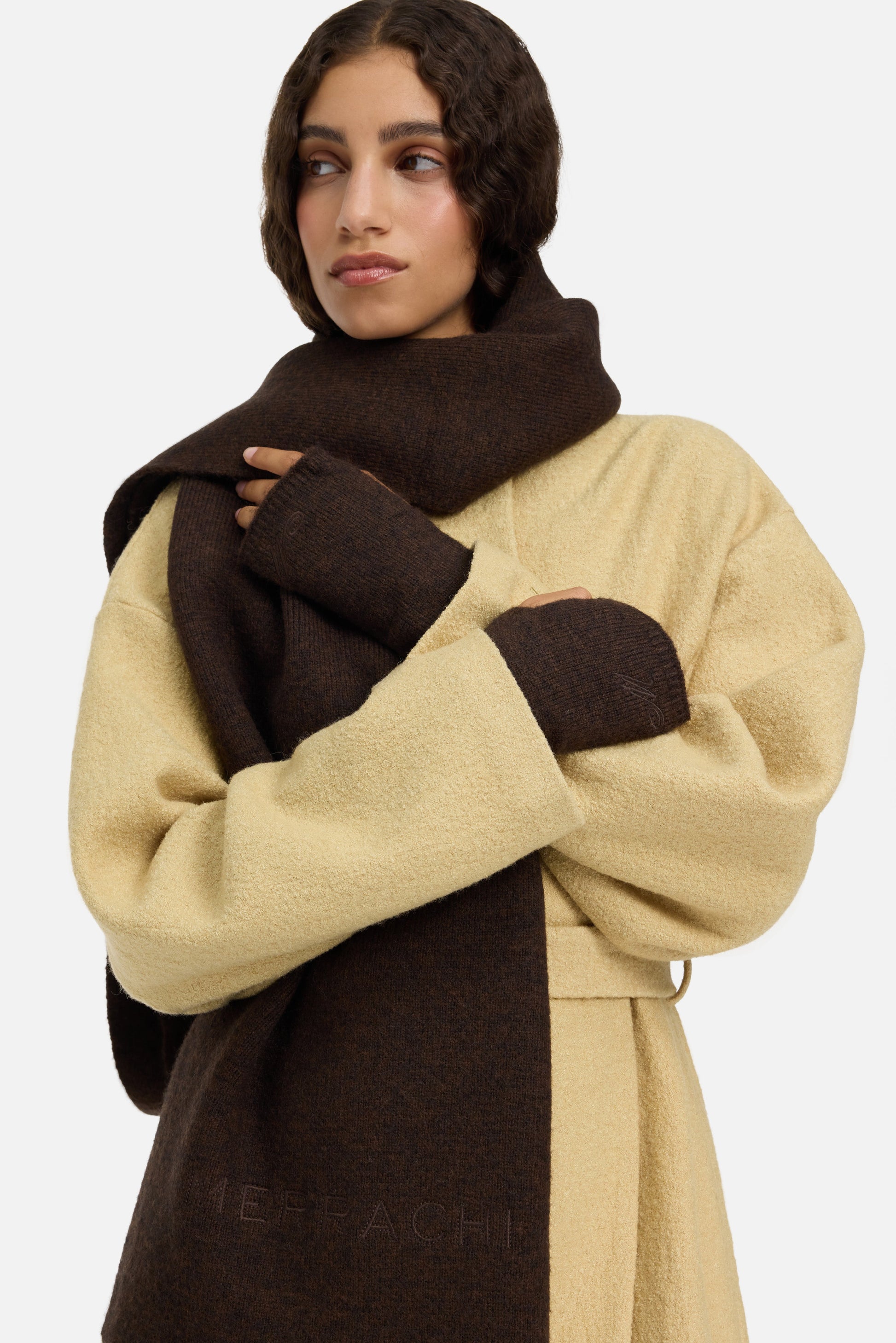 Gants en tricot brossé | Marron foncé