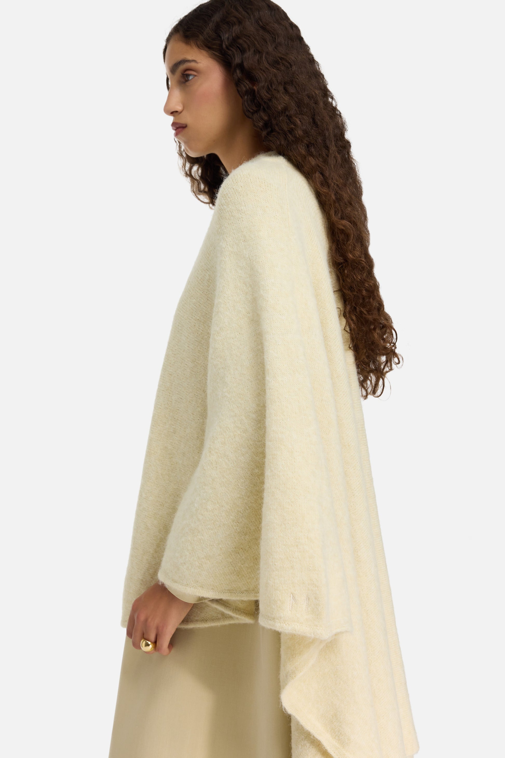 Poncho en tricot brossé | Nuage Blanc