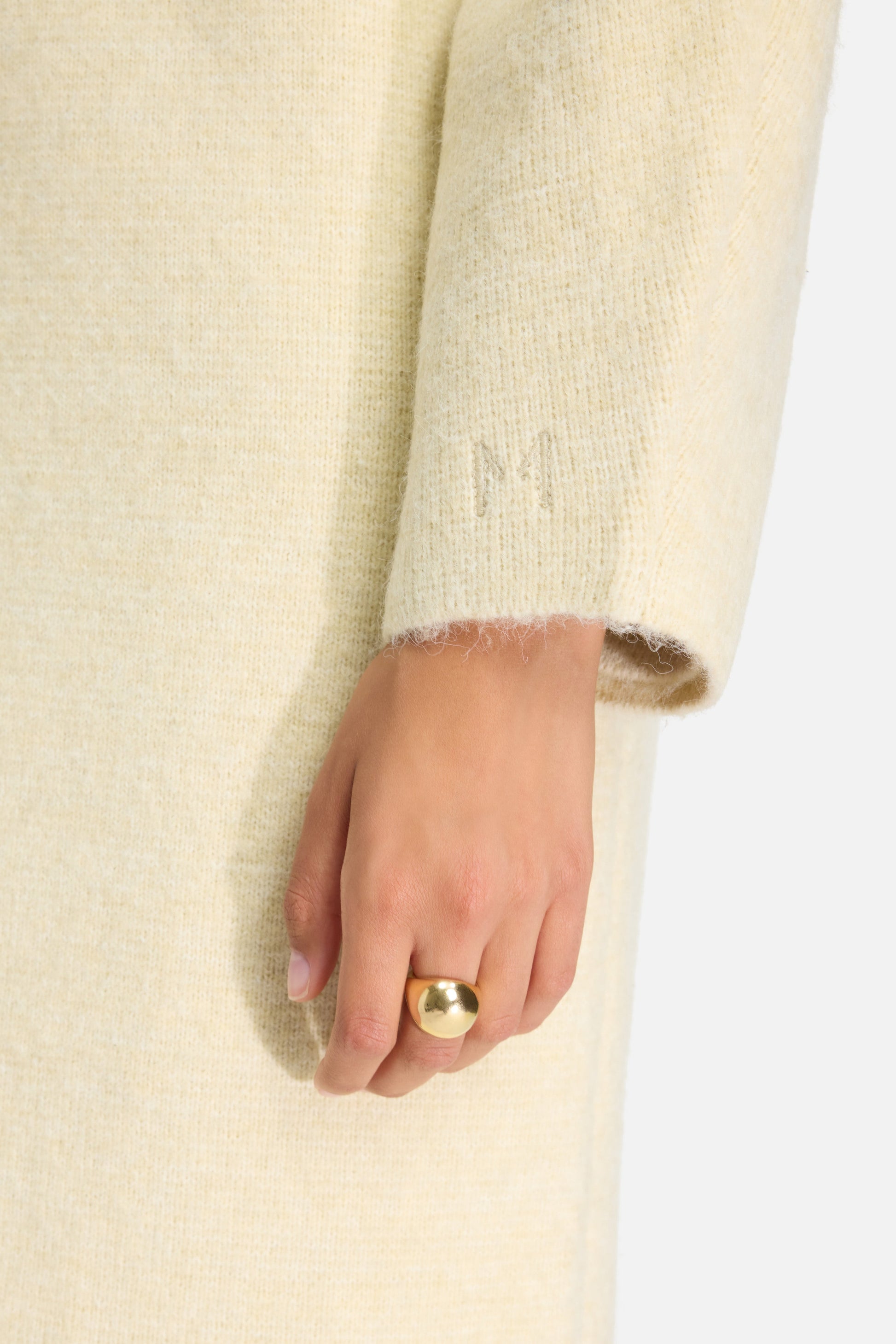 Robe à col en V en tricot brossé | Nuage Blanc