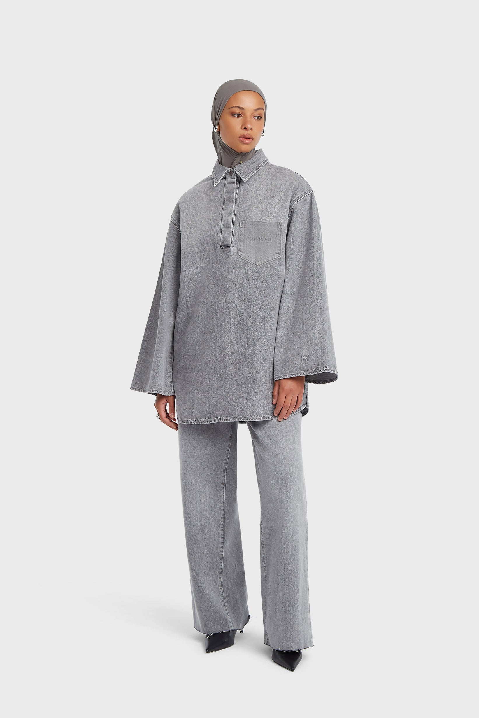 Chemise en jean | Gris matin délavé