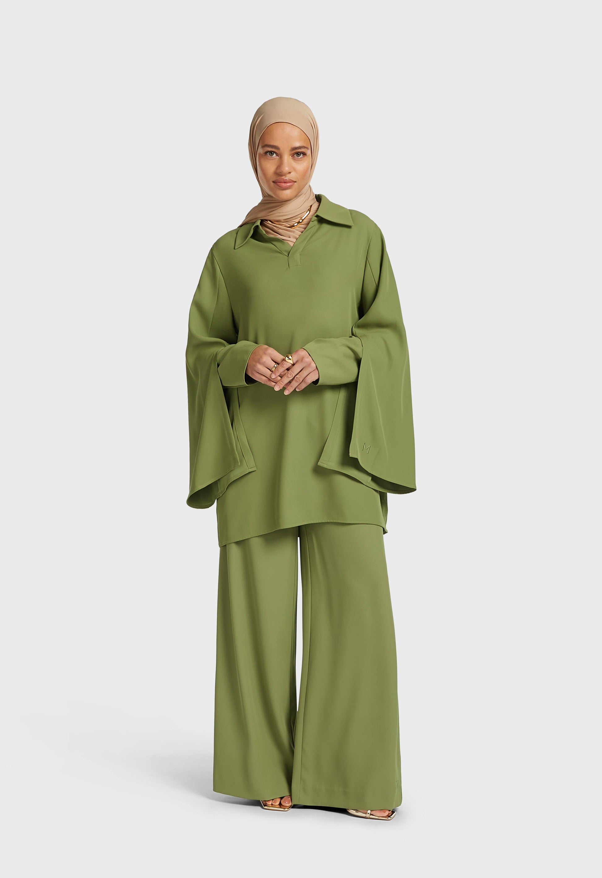 Pantalon ajusté à taille élastiquée | Feuille