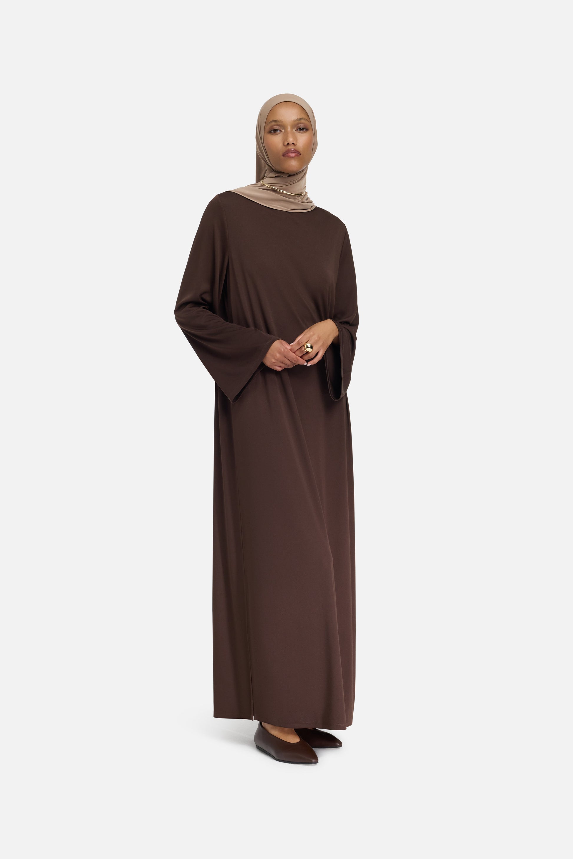 Robe courte en jersey essentiel | Marron foncé