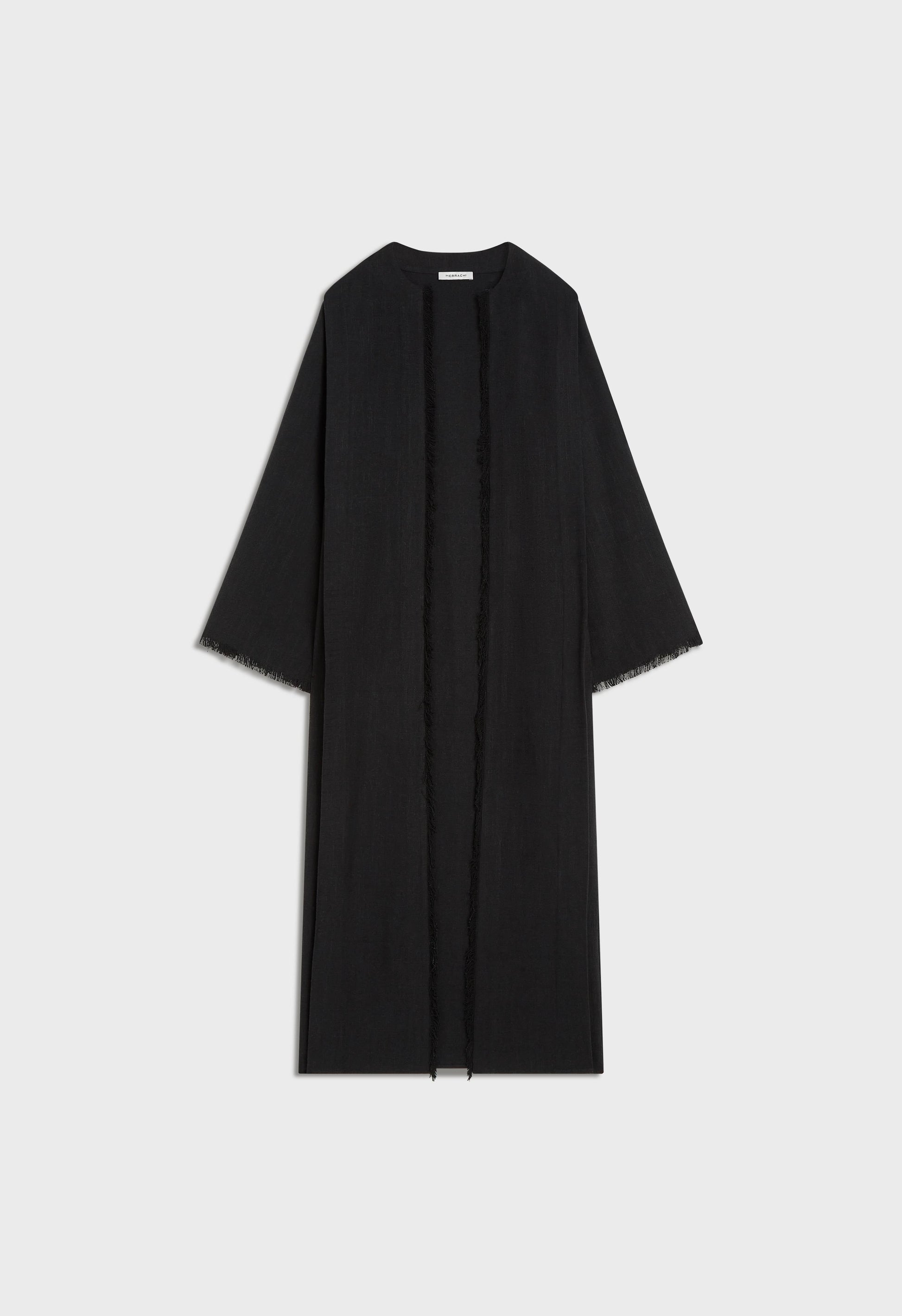 Abaya en lin à ourlet effiloché | Noir