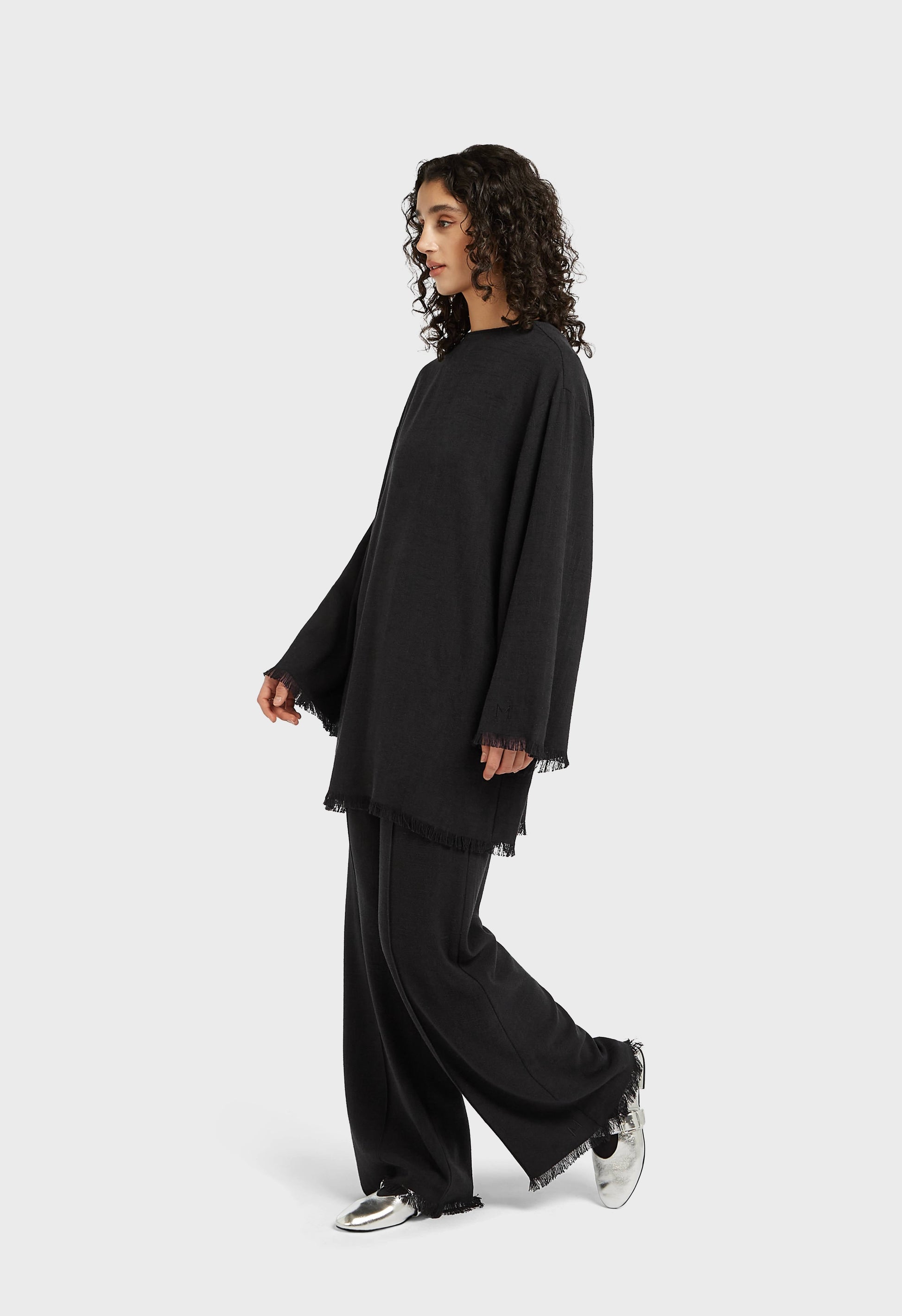 Haut en lin à ourlet effiloché | Noir