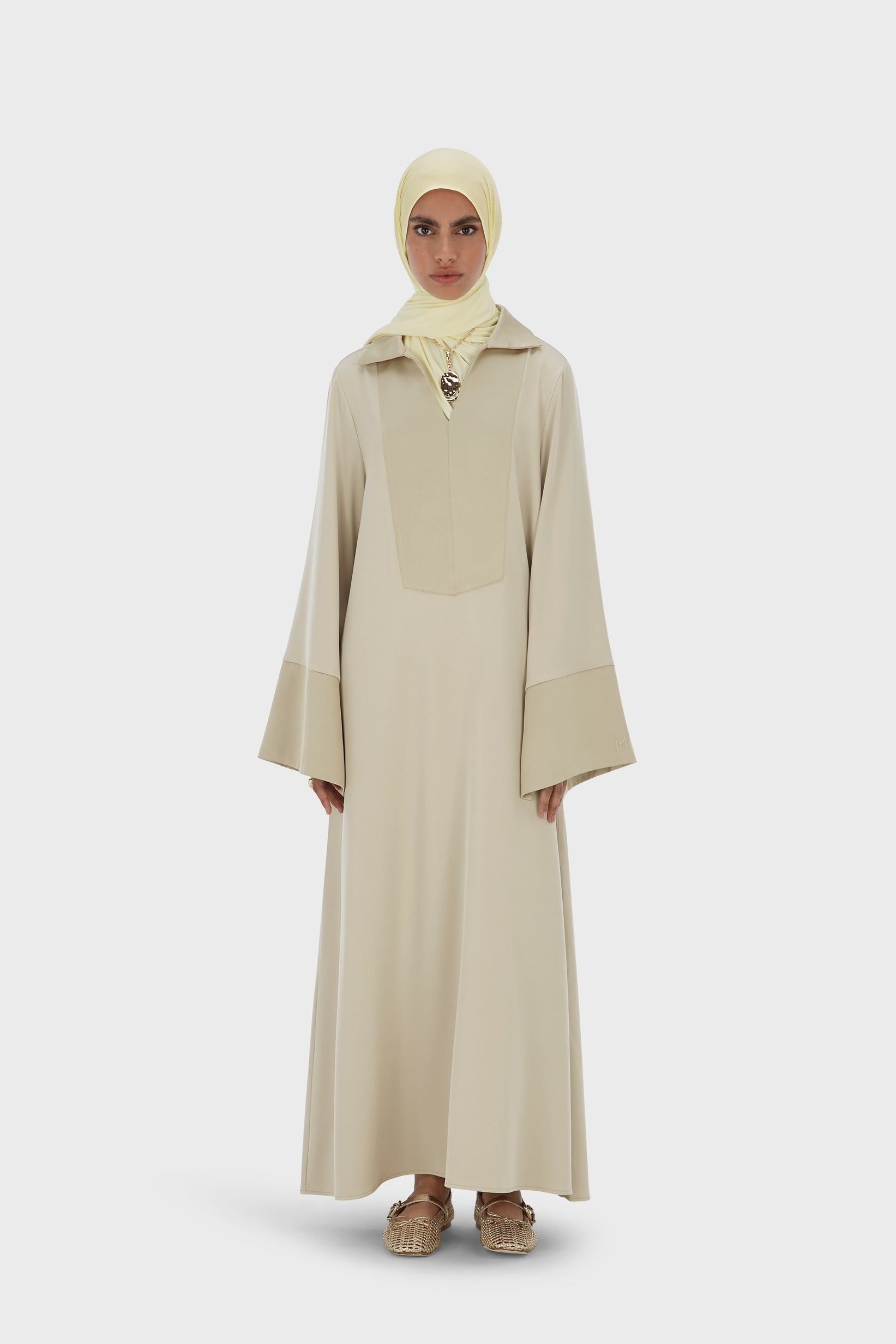 Robe caftan courte | Gris mousse