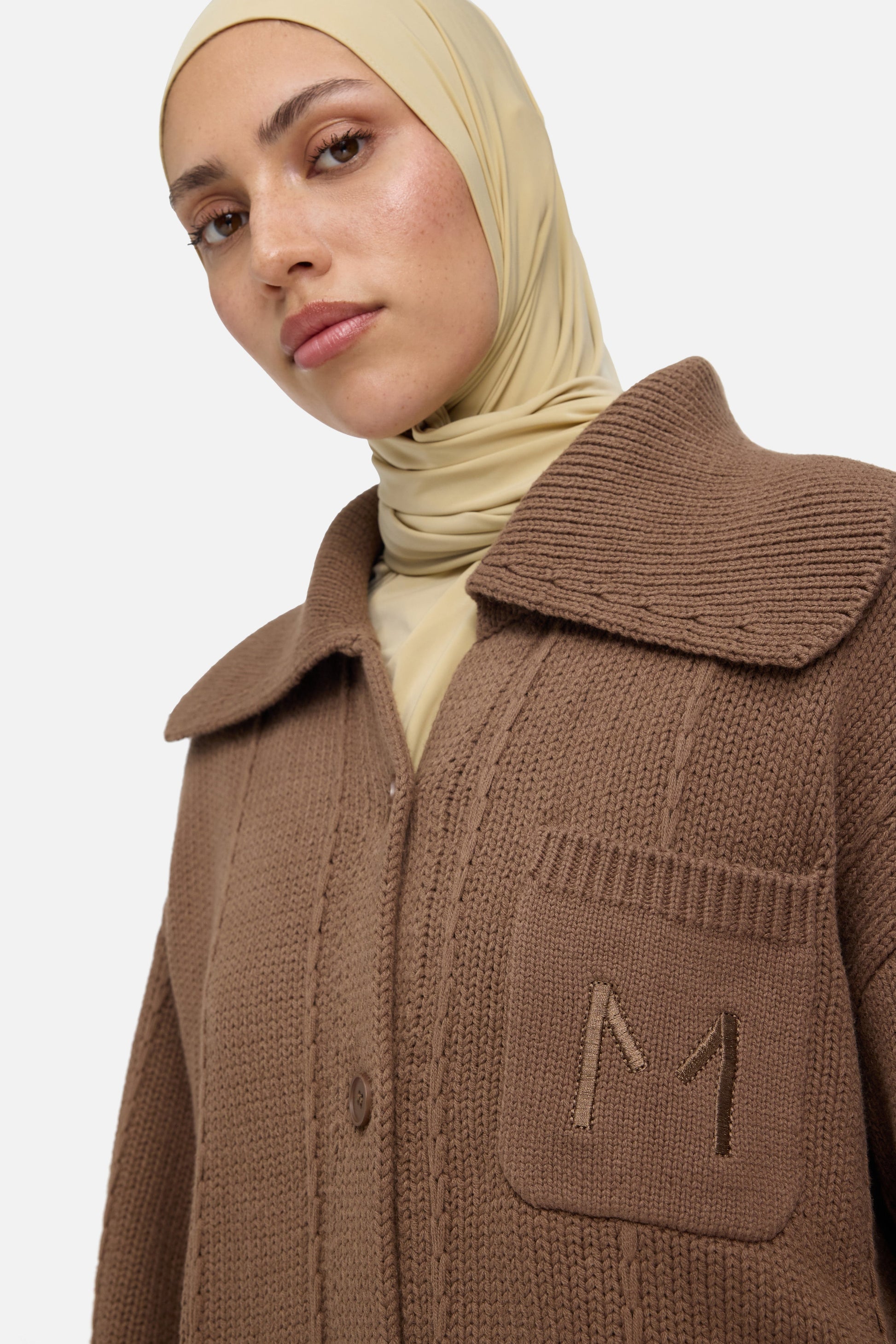 Cardigan à col tricoté | Chocolat