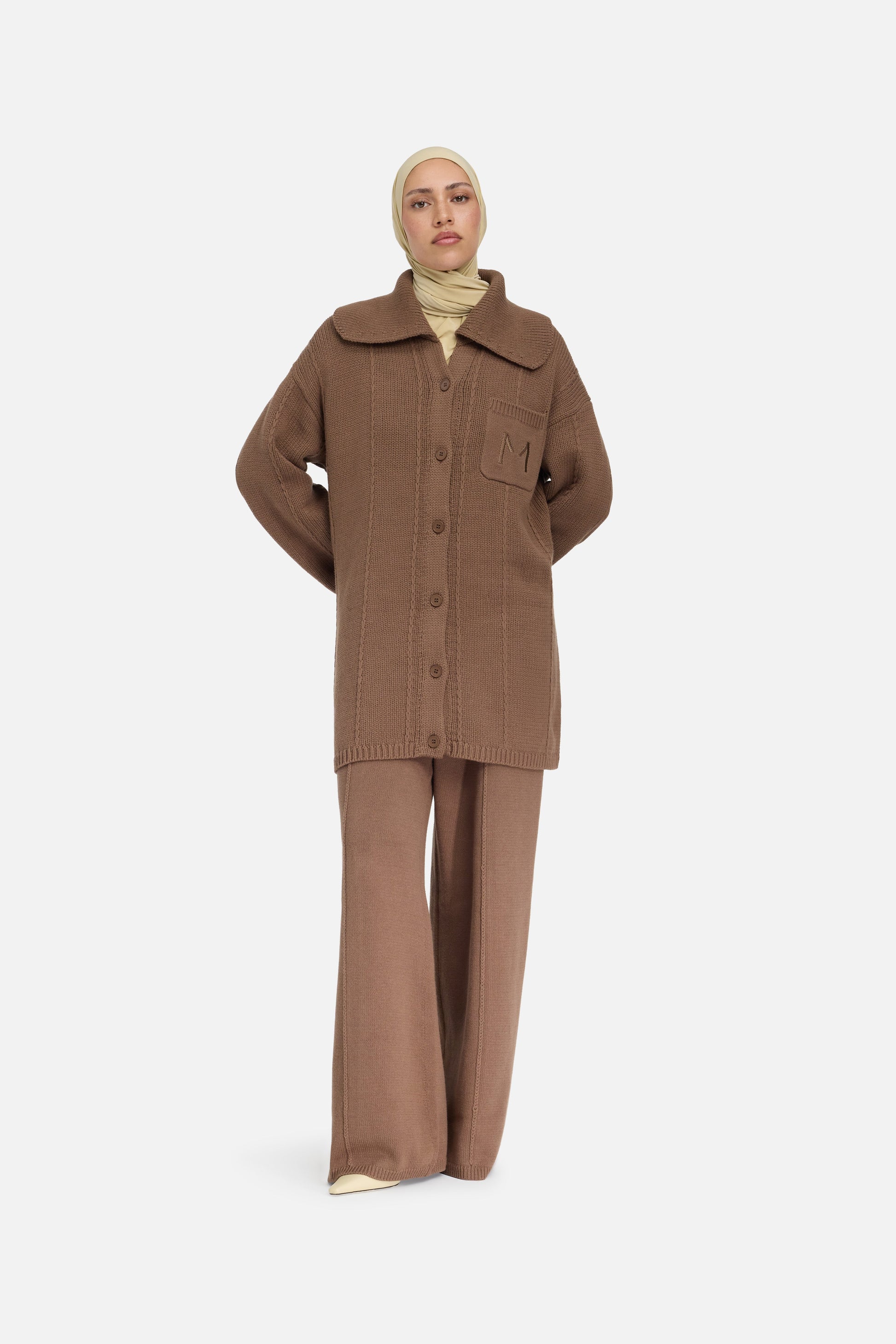 Cardigan à col tricoté | Chocolat