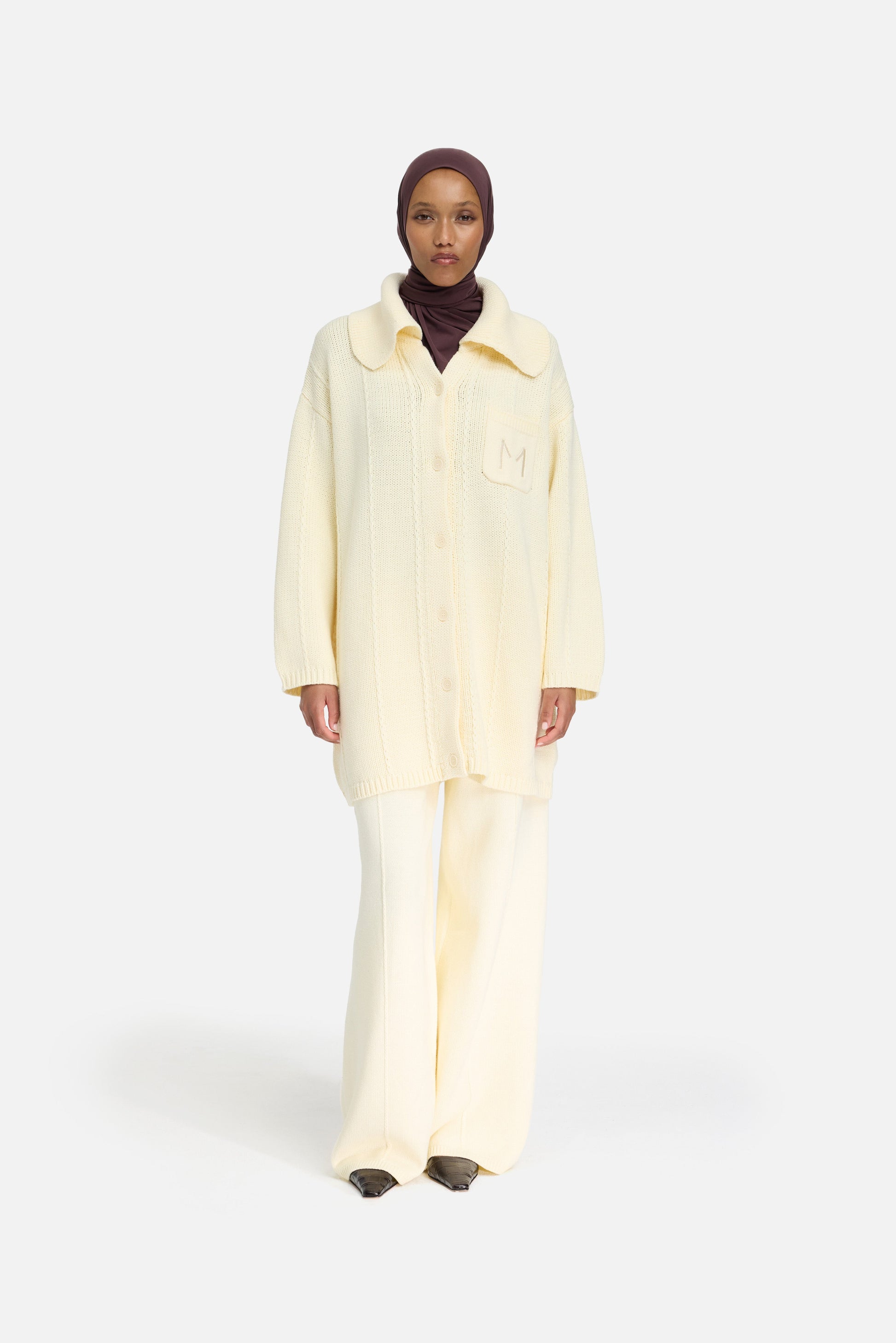 Cardigan à col tricoté | Porcelaine