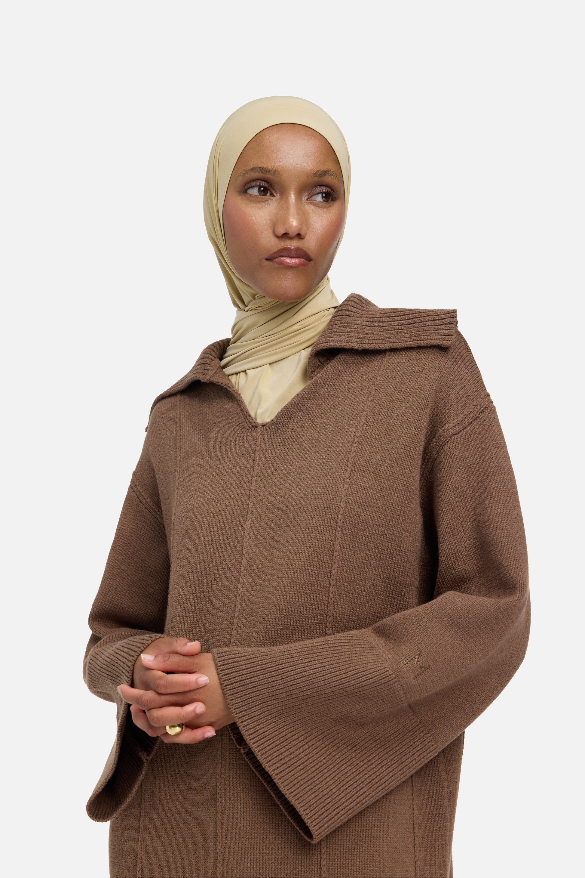 Robe à col tricoté | Chocolat