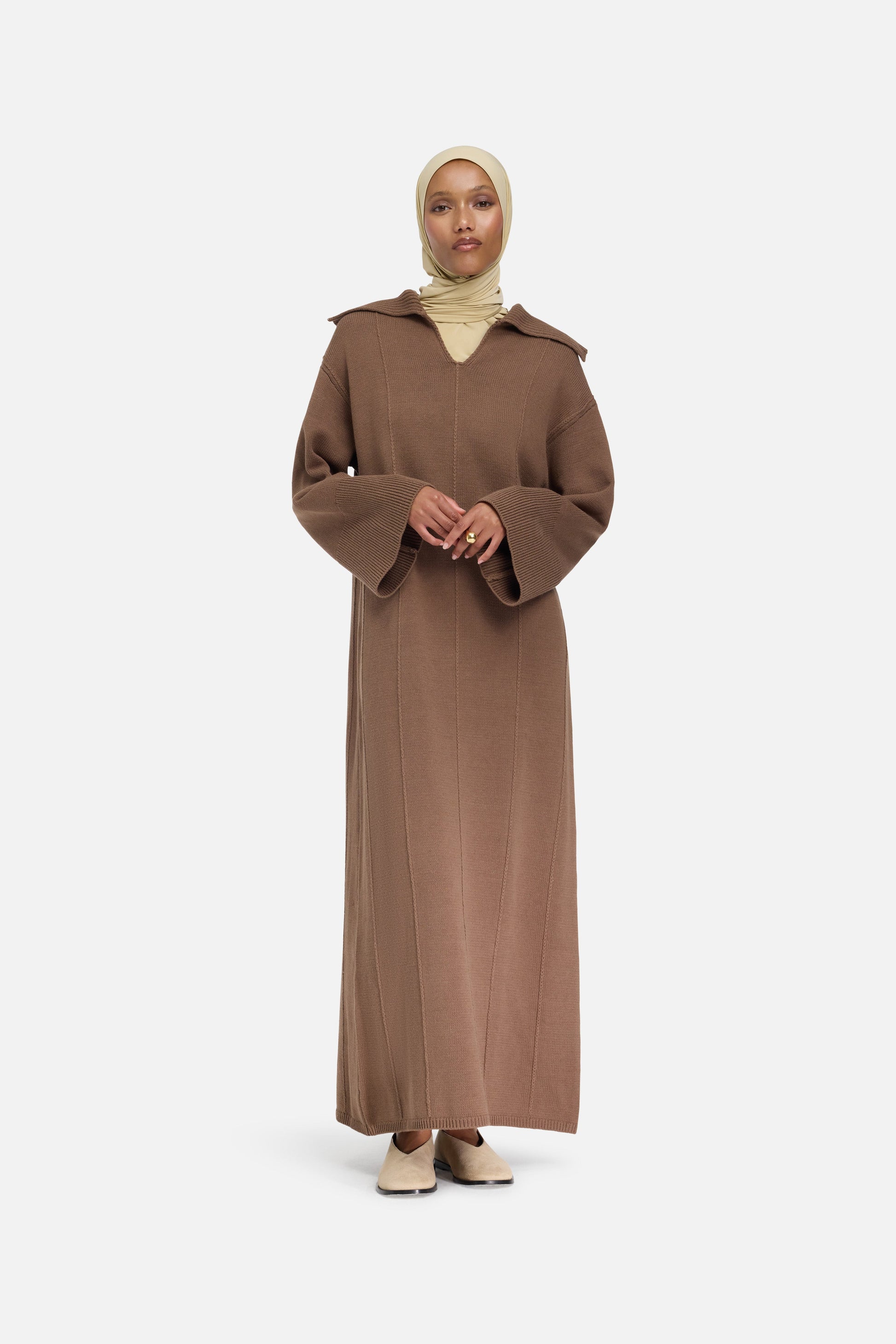 Robe à col tricoté | Chocolat