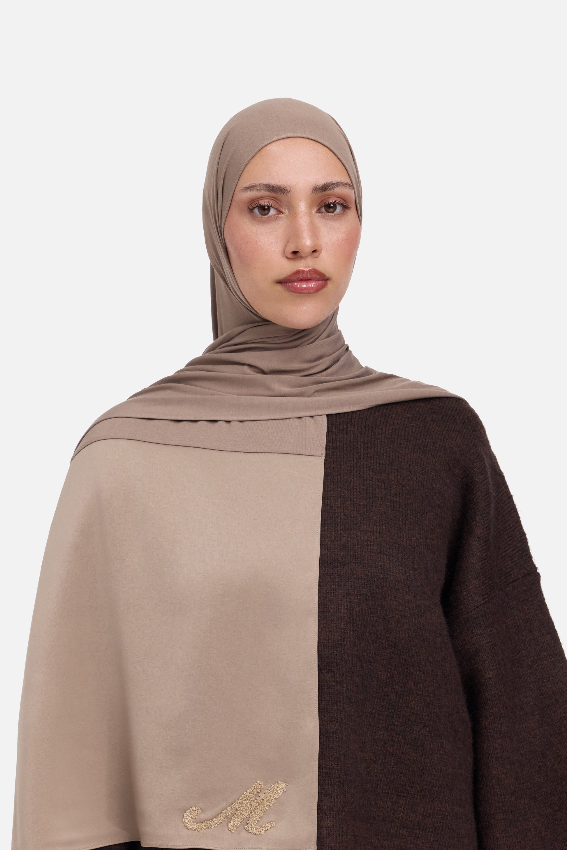 Écharpe À Bord En Satin Avec Logo Bambou | Kaki