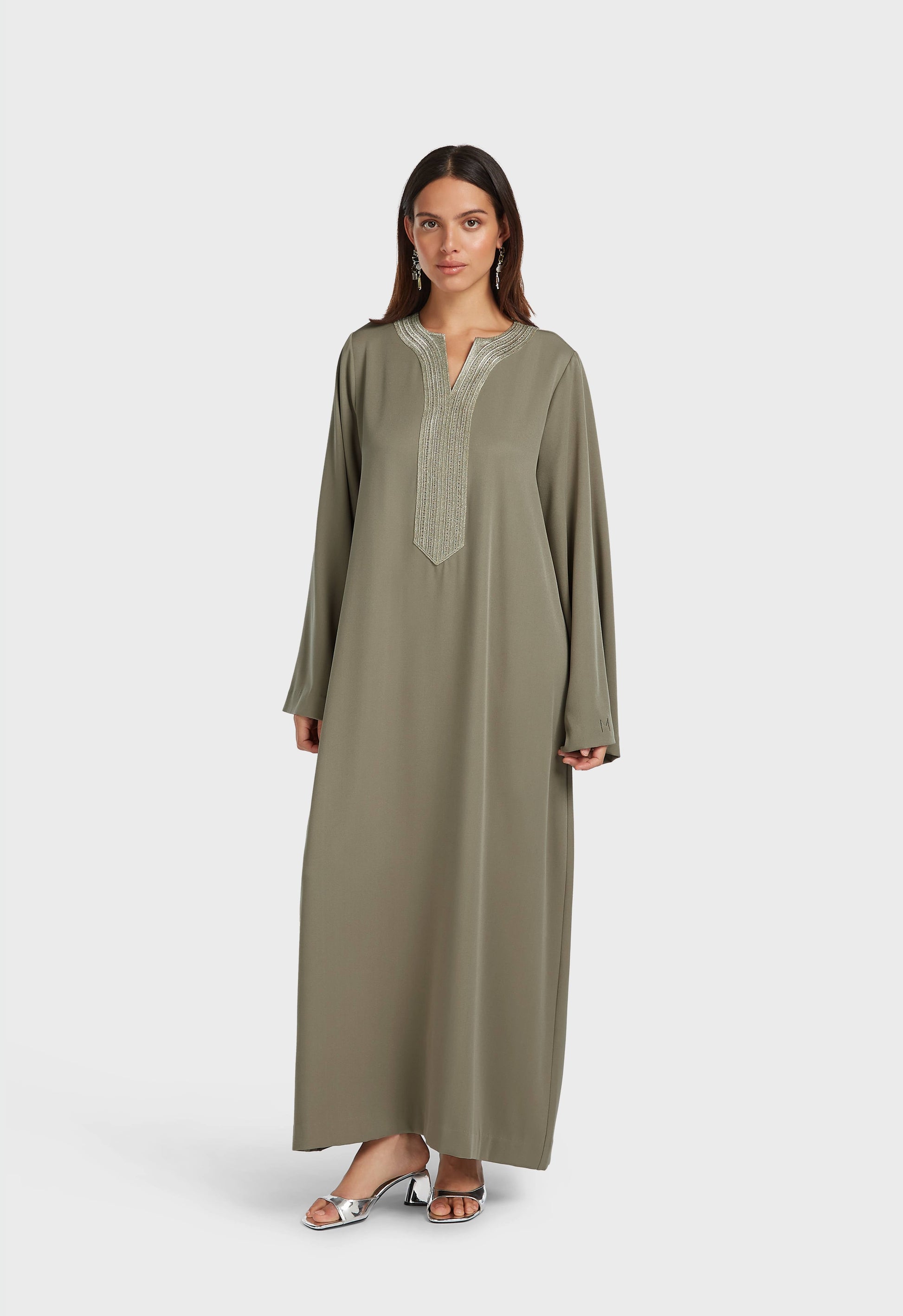 Robe caftan brodée en lurex | Brun Désert