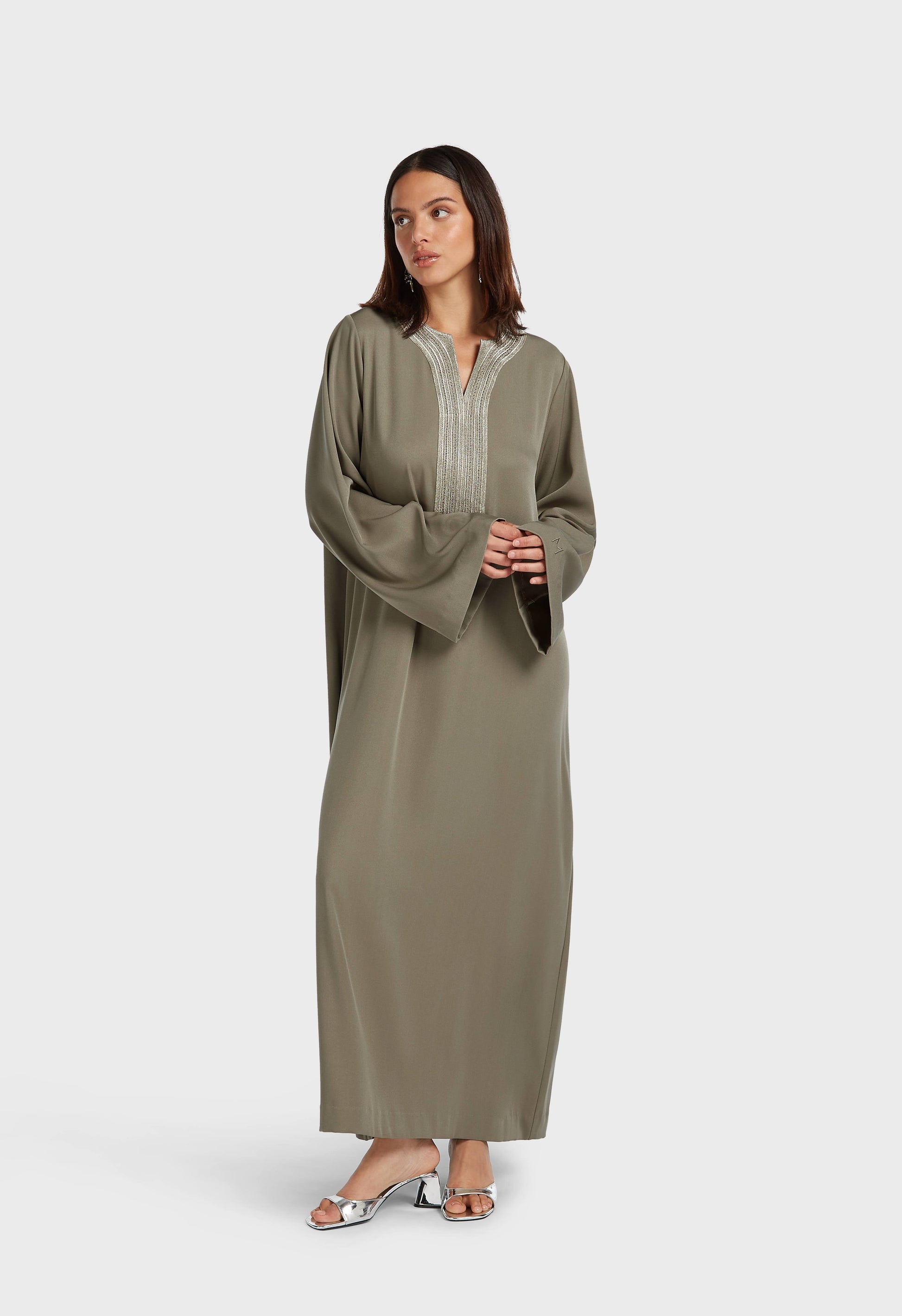 Robe caftan brodée en lurex | Brun Désert