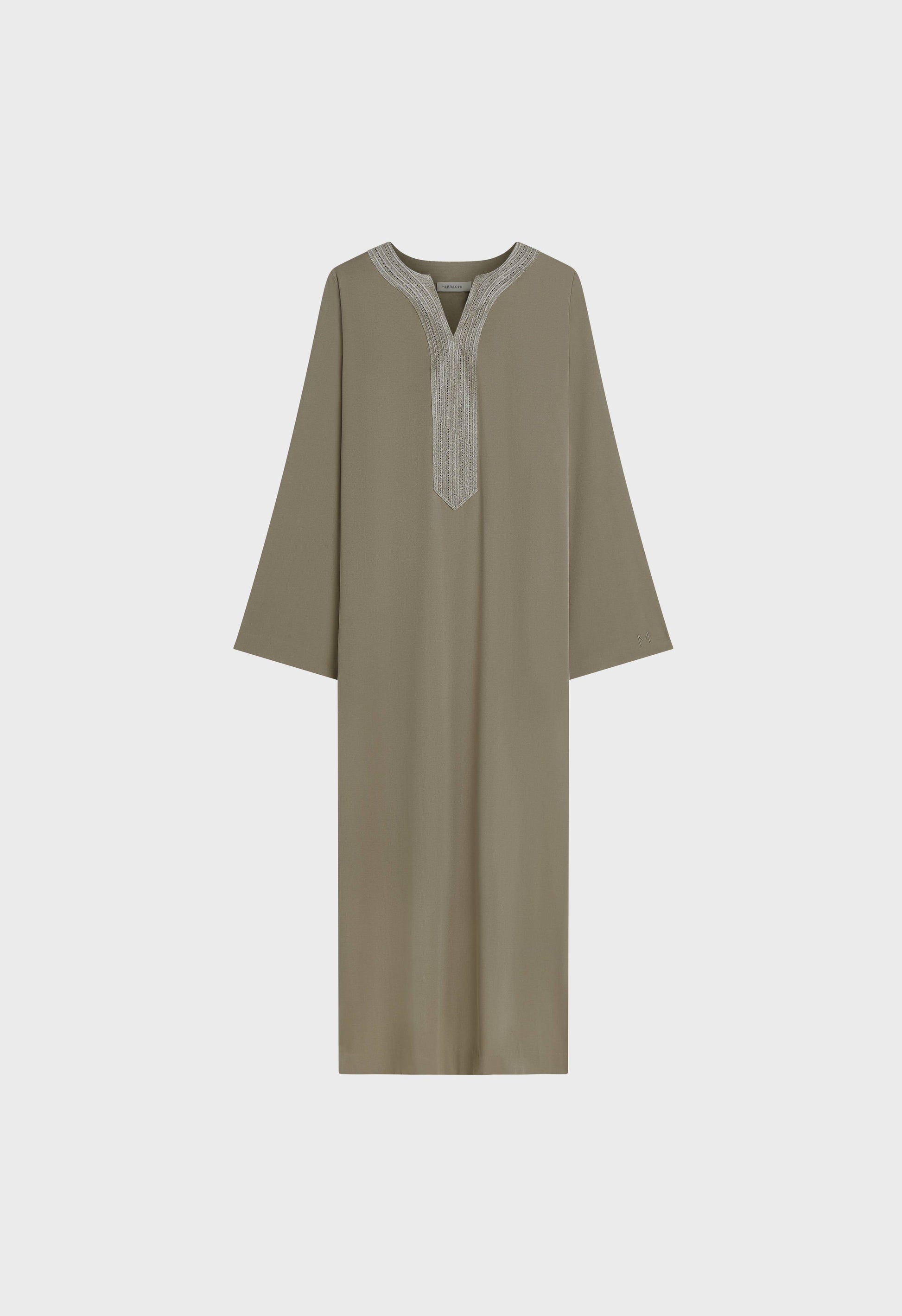Robe caftan brodée en lurex | Brun Désert