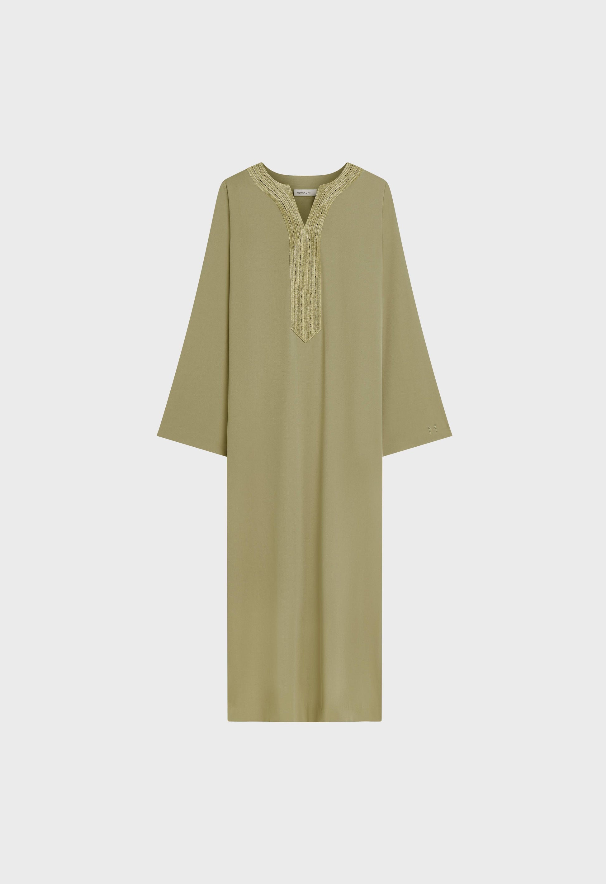 Robe caftan brodée en lurex | Gris Vert