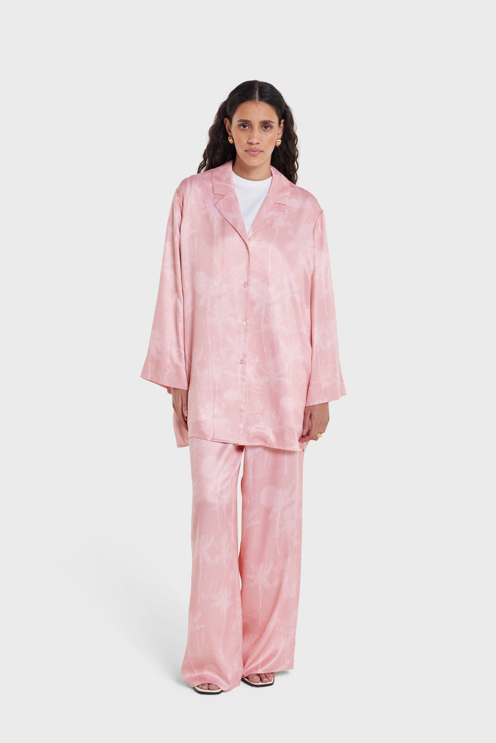 Chemise imprimée | Poussière de rose à imprimé palmier
