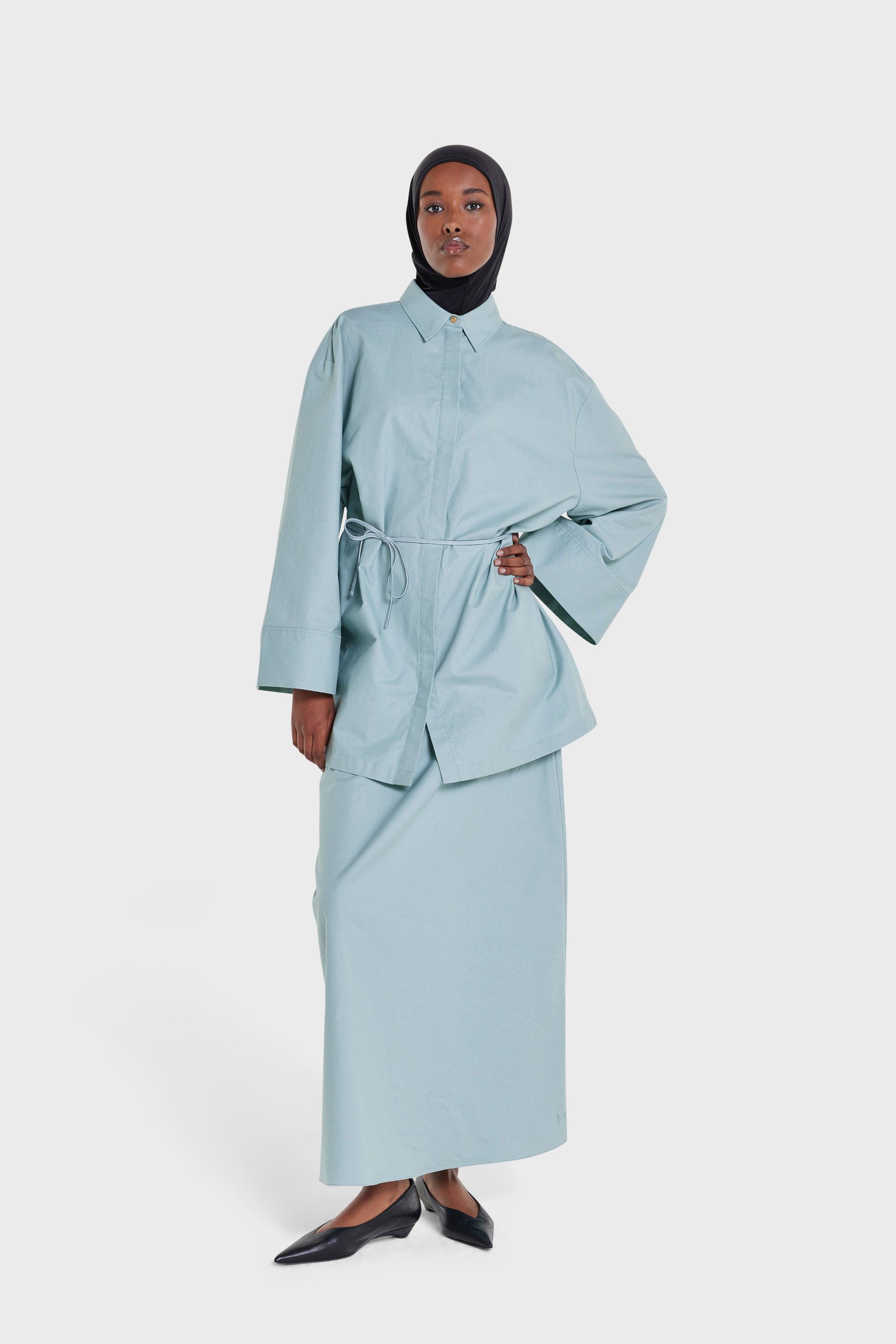 Chemise en coton tissé | Bleu brumeux