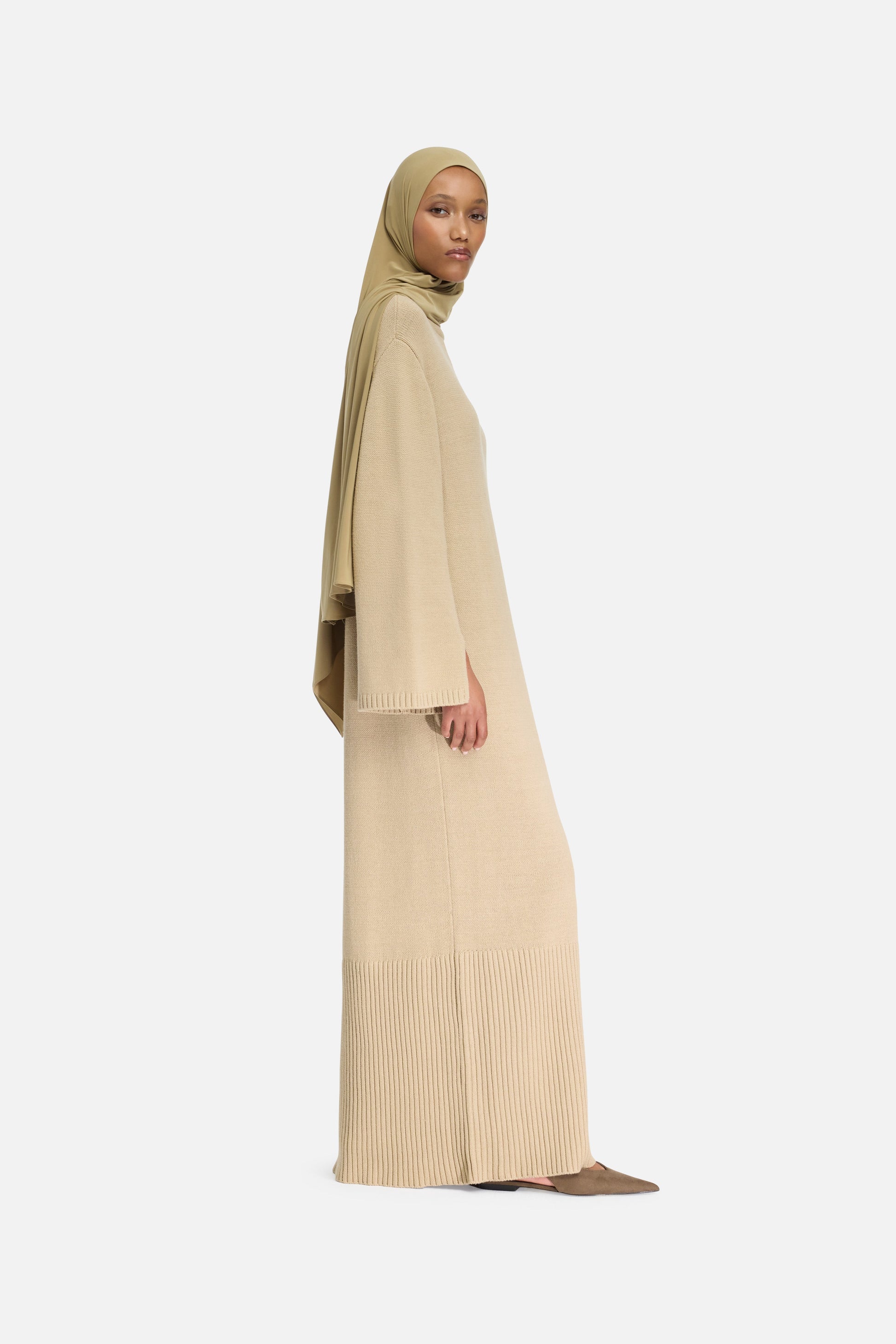 Robe en tricot côtelé | Kaki