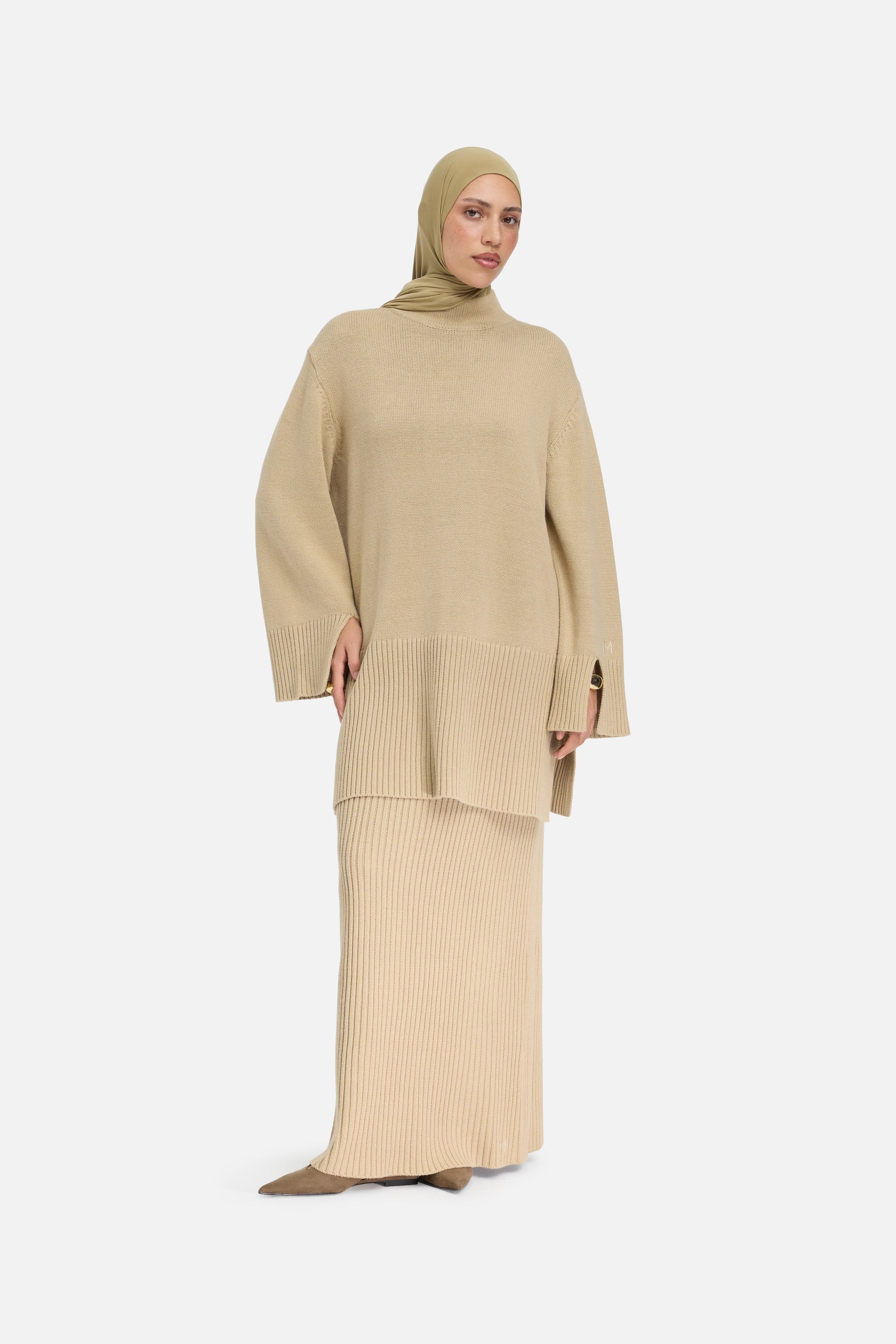 Jupe en tricot côtelé | Kaki