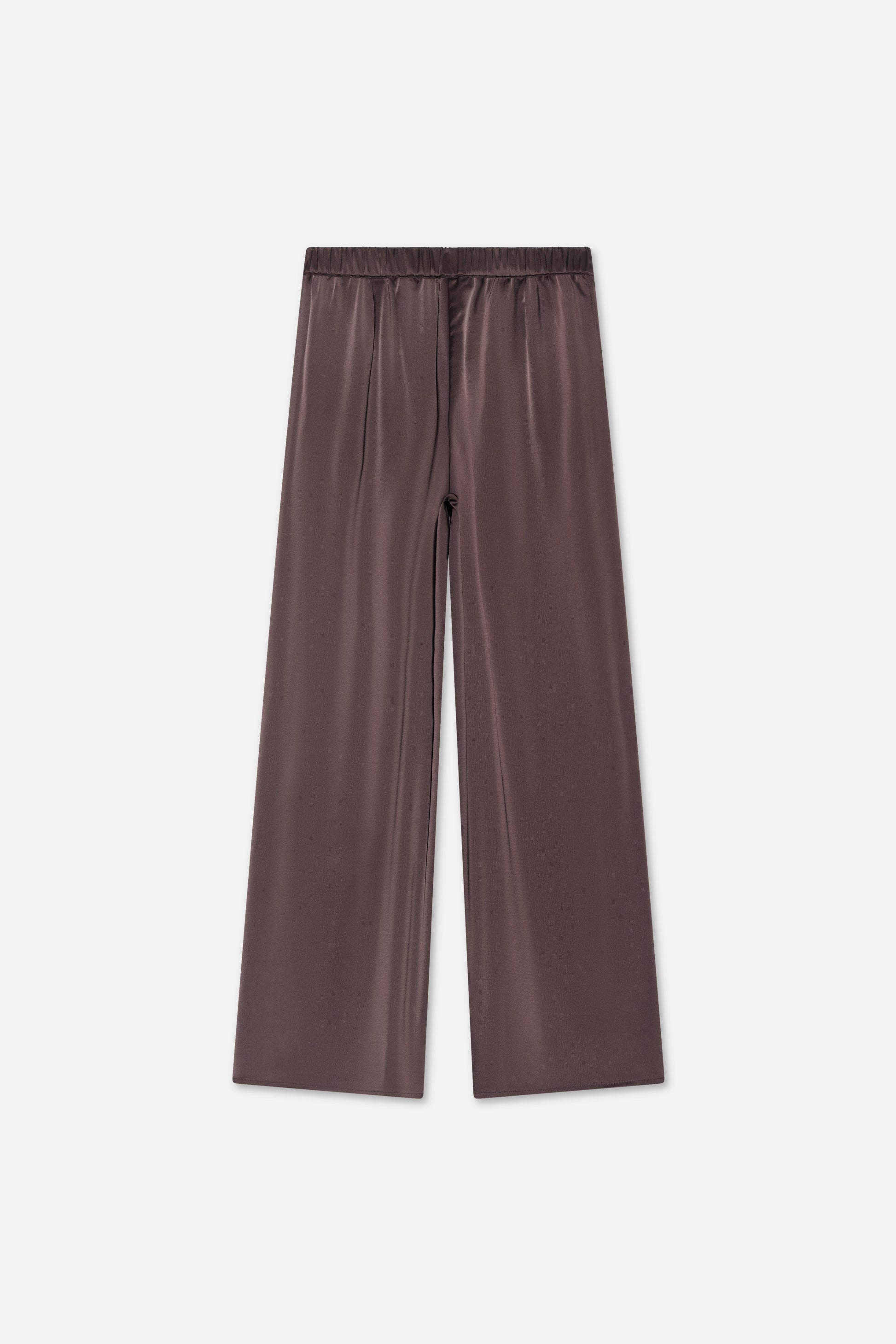 Pantalon plissé en satin | Marron foncé