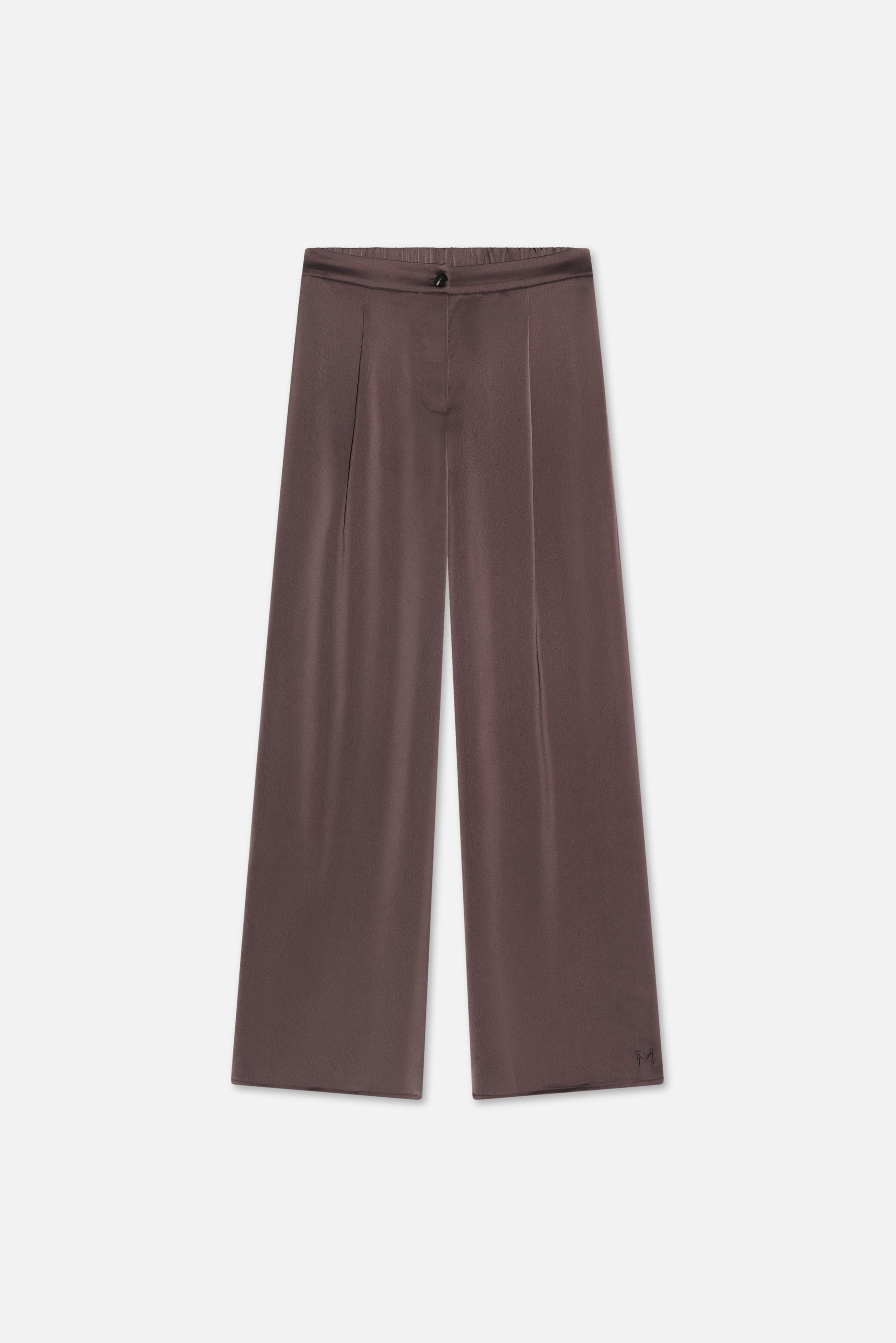 Pantalon plissé en satin | Marron foncé