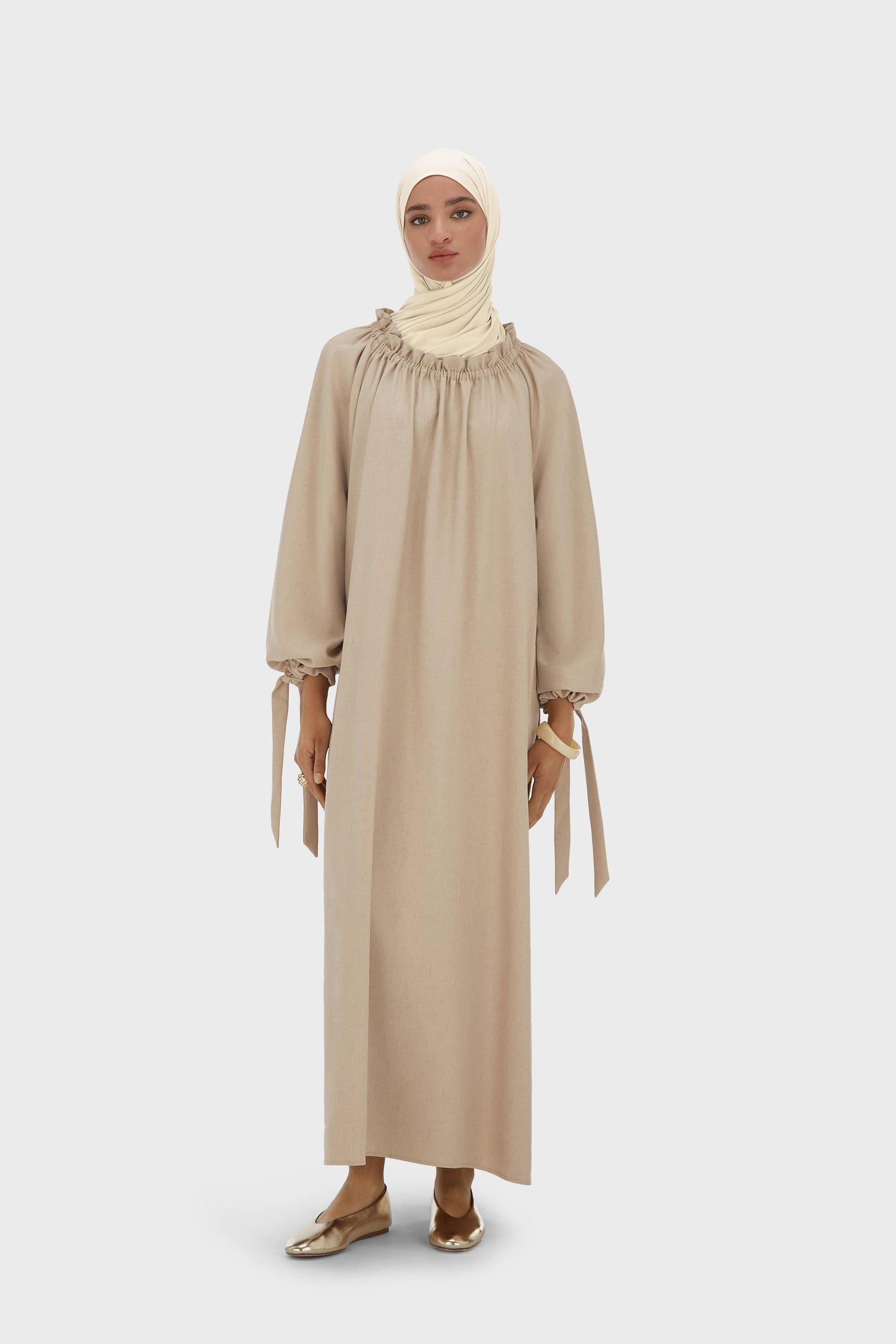 Robe à col froncé | Poivre Blanc