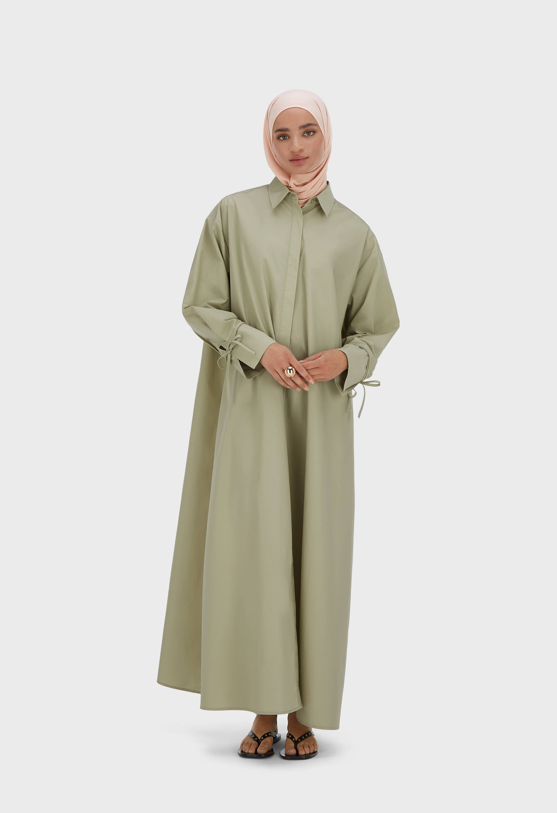 Robe en popeline | Gris mousse