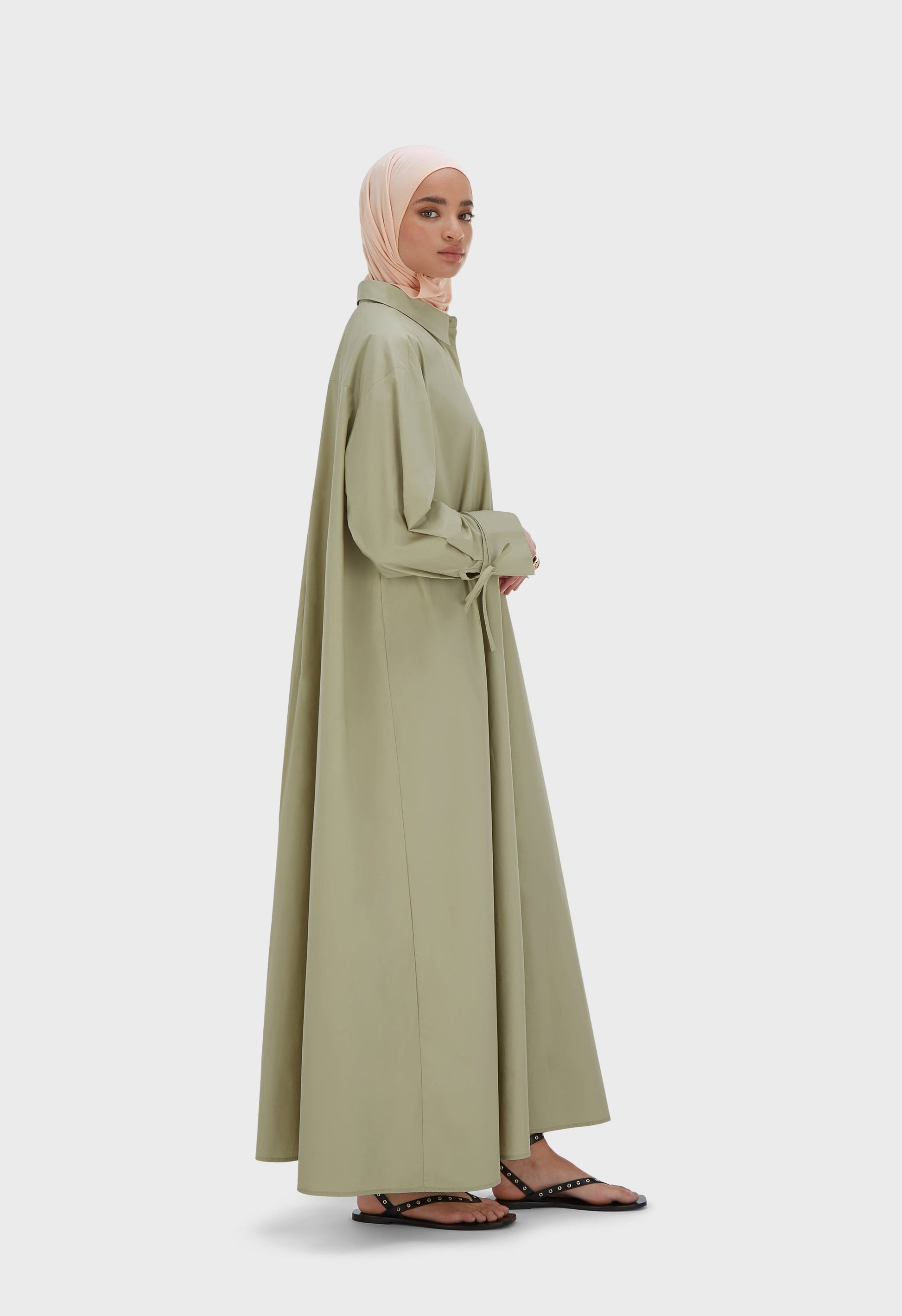 Robe en popeline | Gris mousse