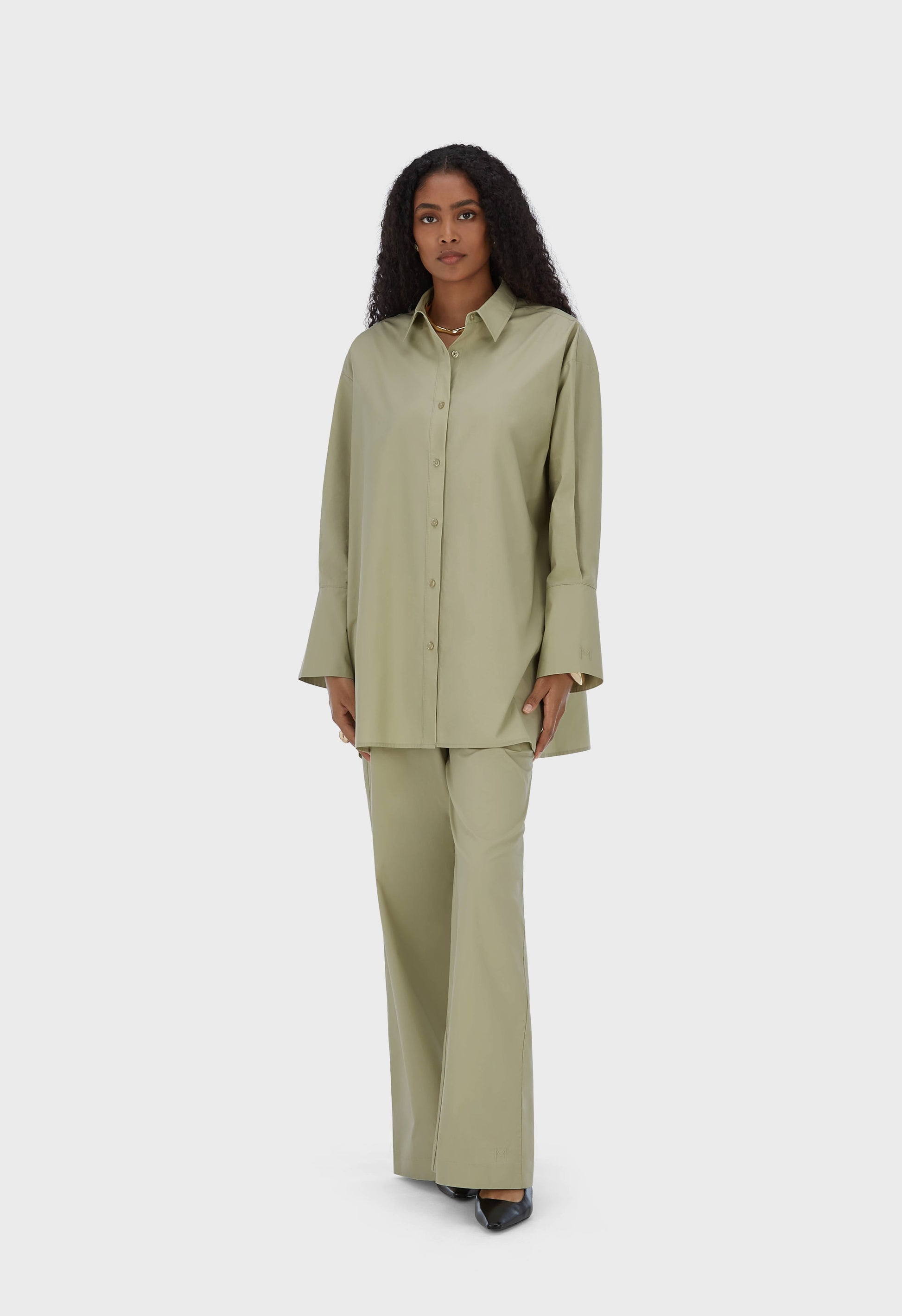 Pantalon en popeline | Gris mousse