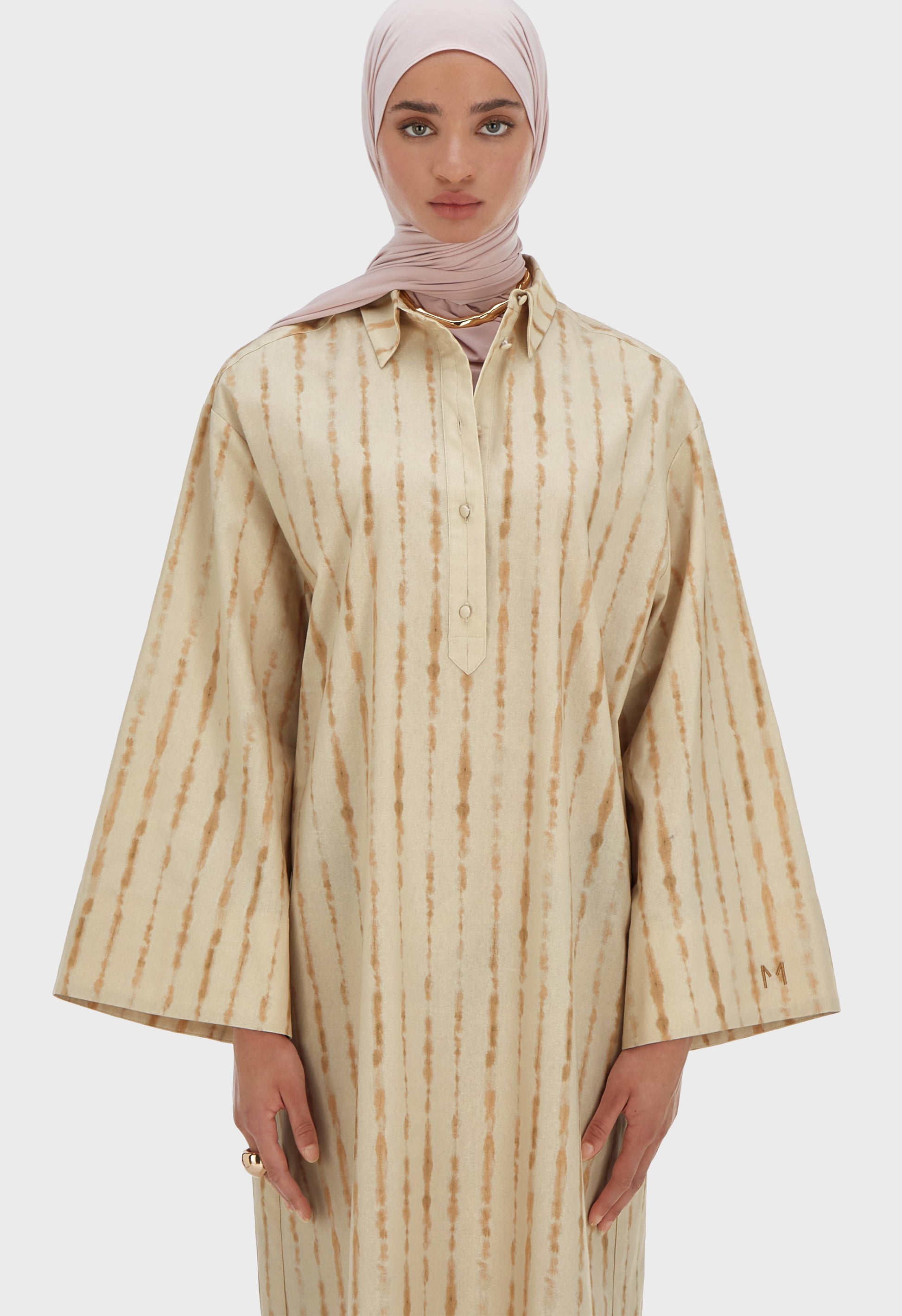 Robe caftan Shibori | Rose beige