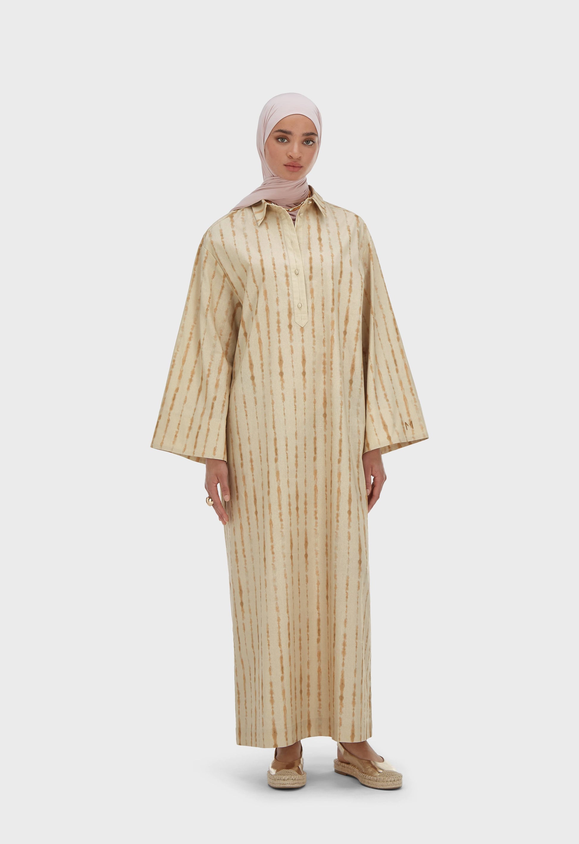 Robe caftan Shibori | Rose beige