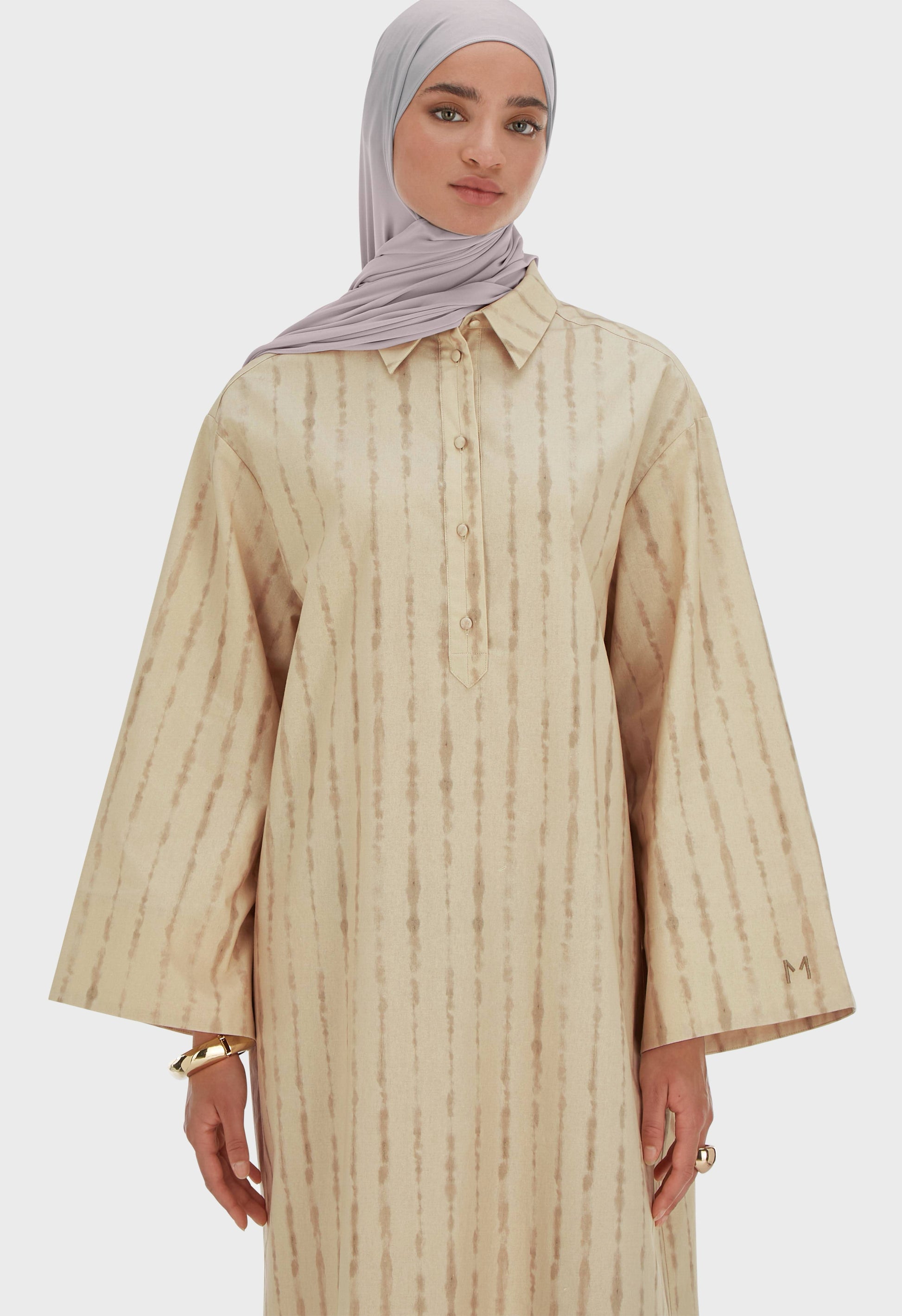 Robe caftan Shibori | Riz brun