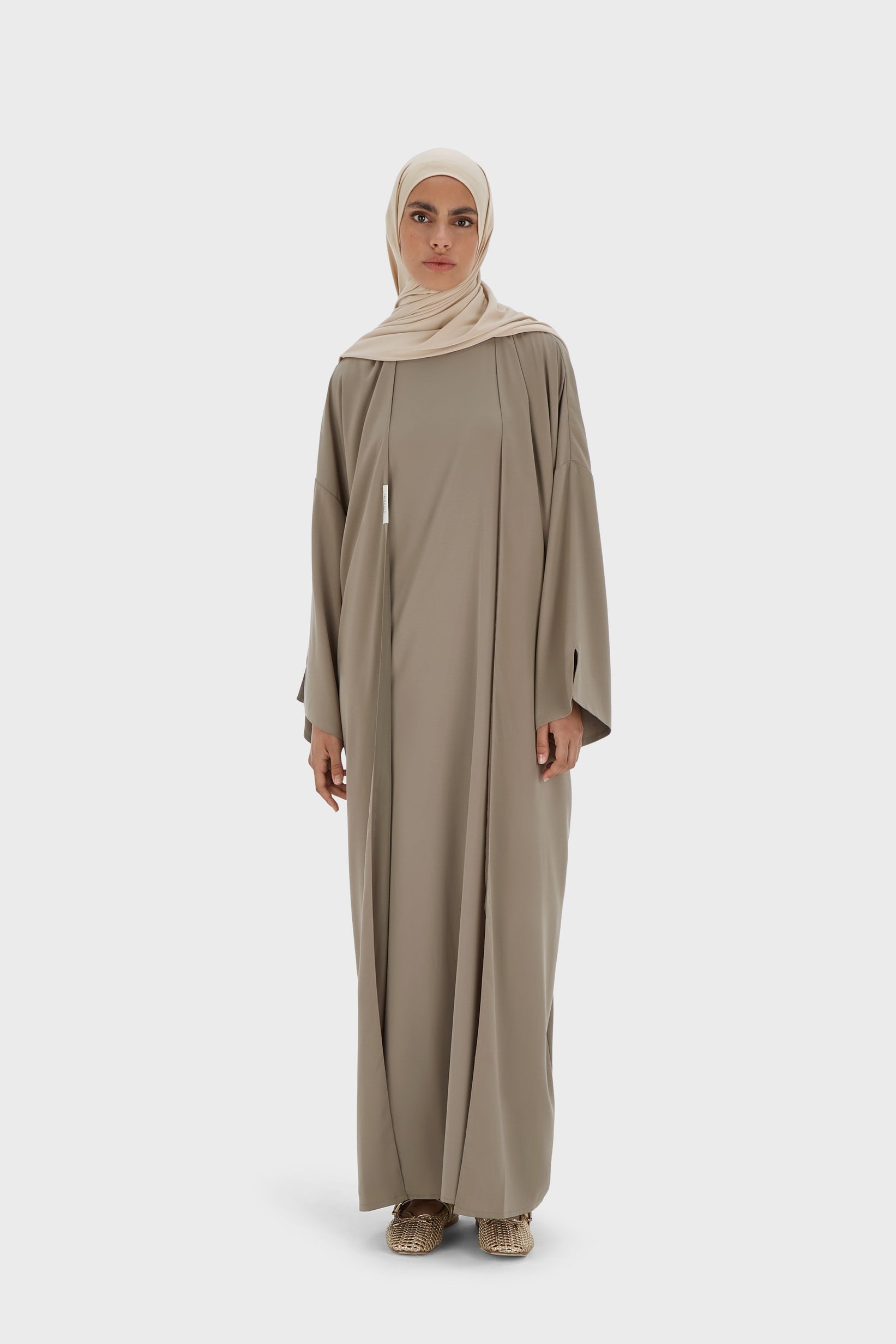 Robe tissée sans manches courte | Taupe