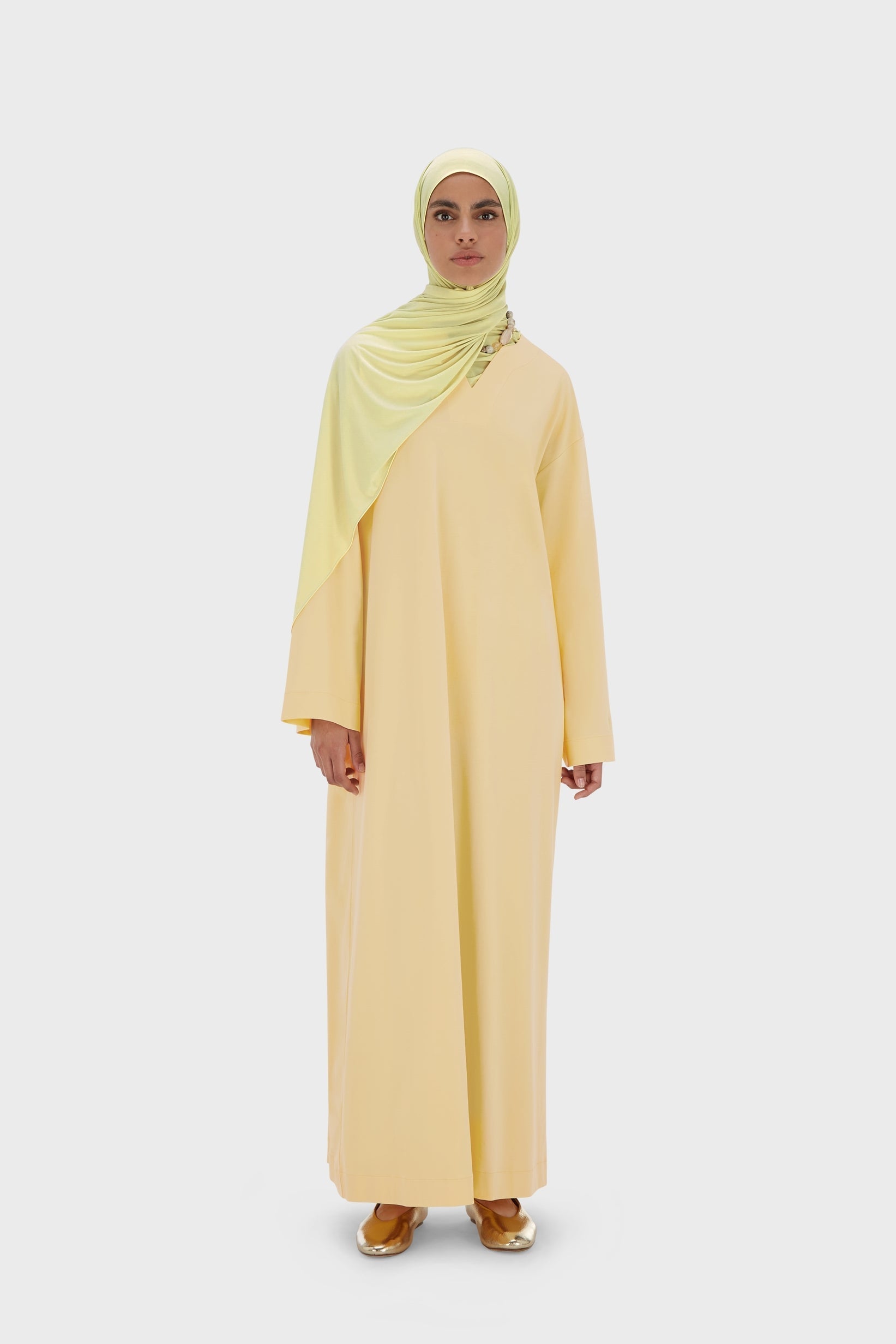 Robe caftan en jersey d’été | Jaune coucher de soleil