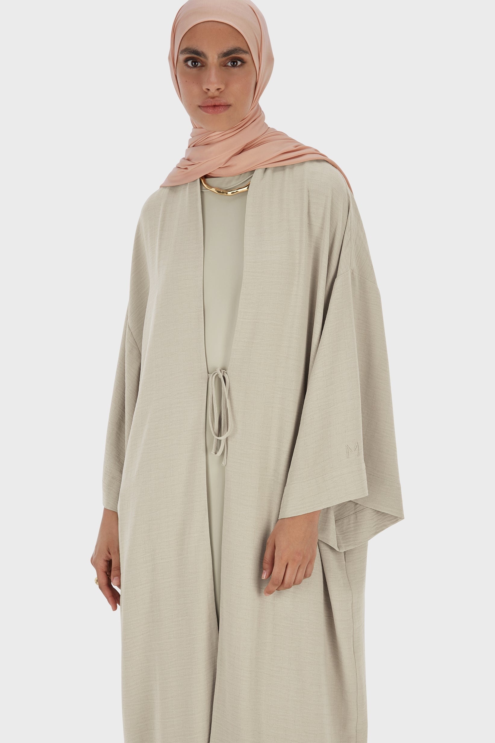 Abaya à rayures d’été | Gris mousse