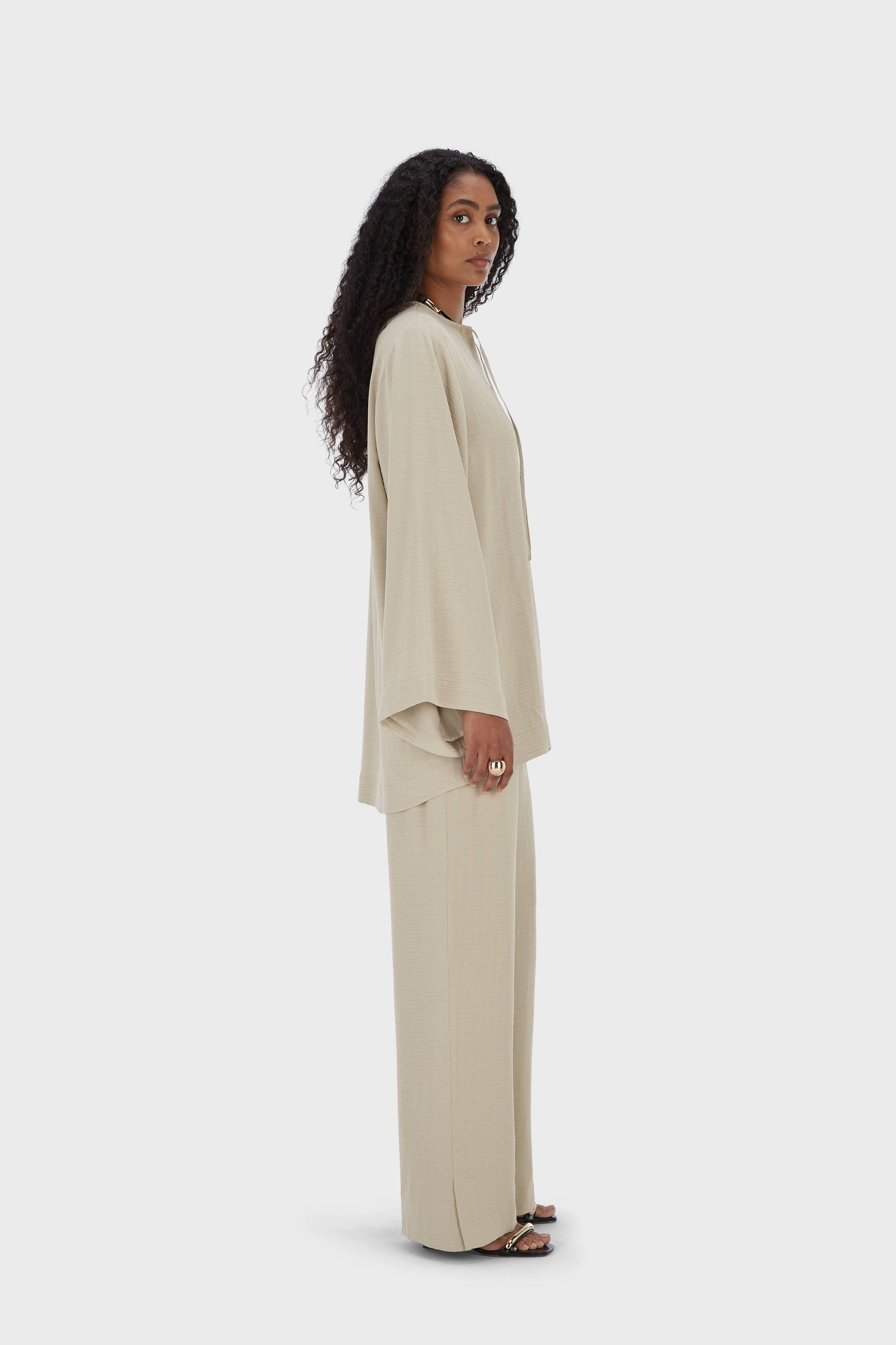 Pantalon à rayures d’été | Gris mousse