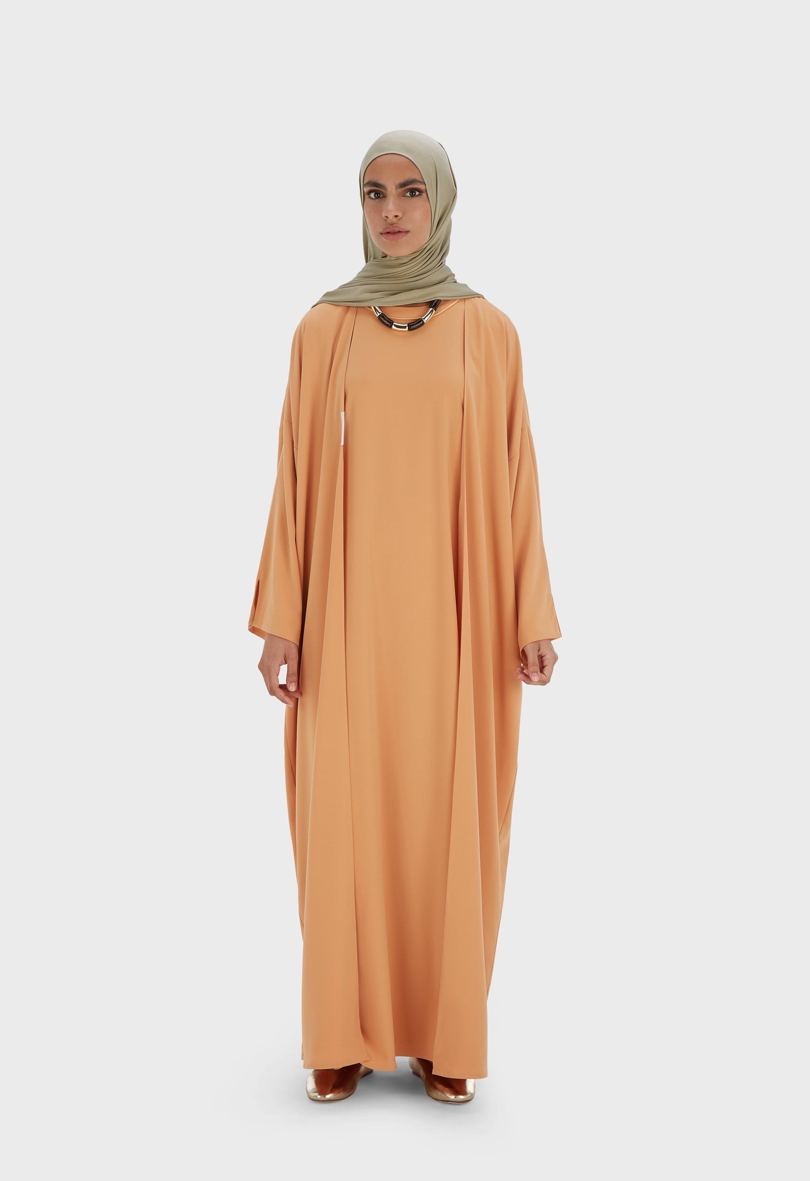 Short Abaya tissé | Orange pastel