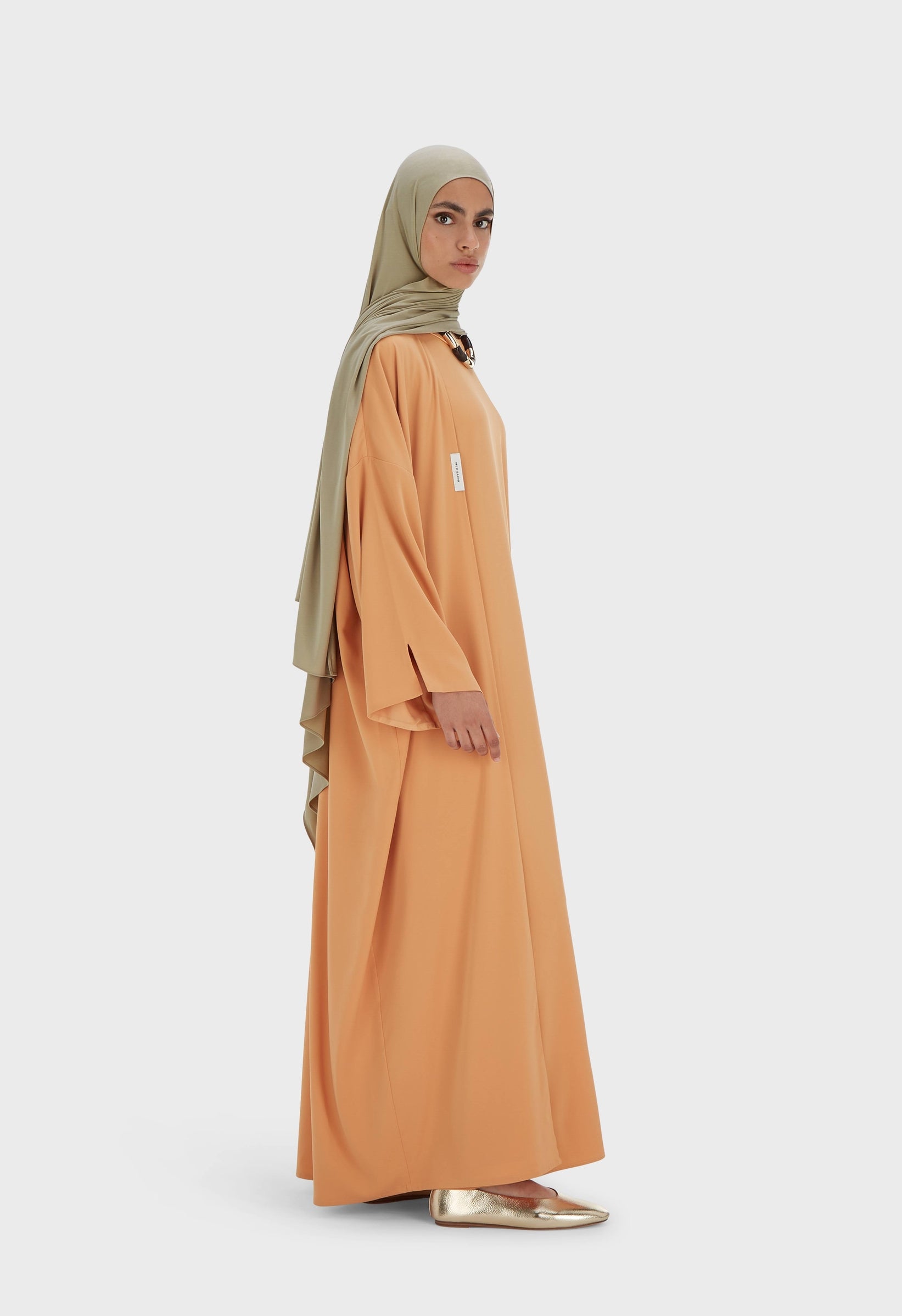 Short Abaya tissé | Orange pastel