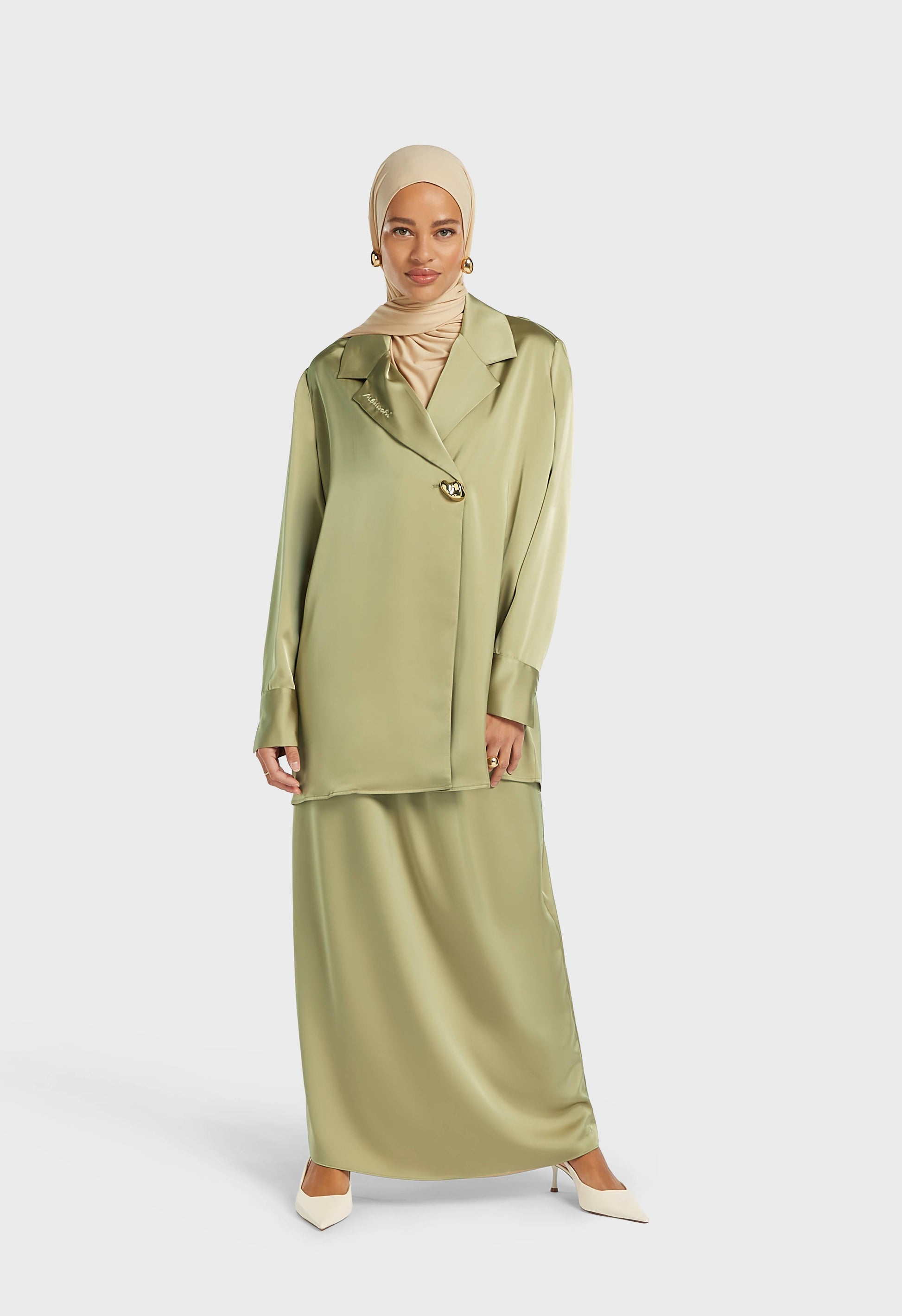 Jupe Biais Satinée | Gris Vert