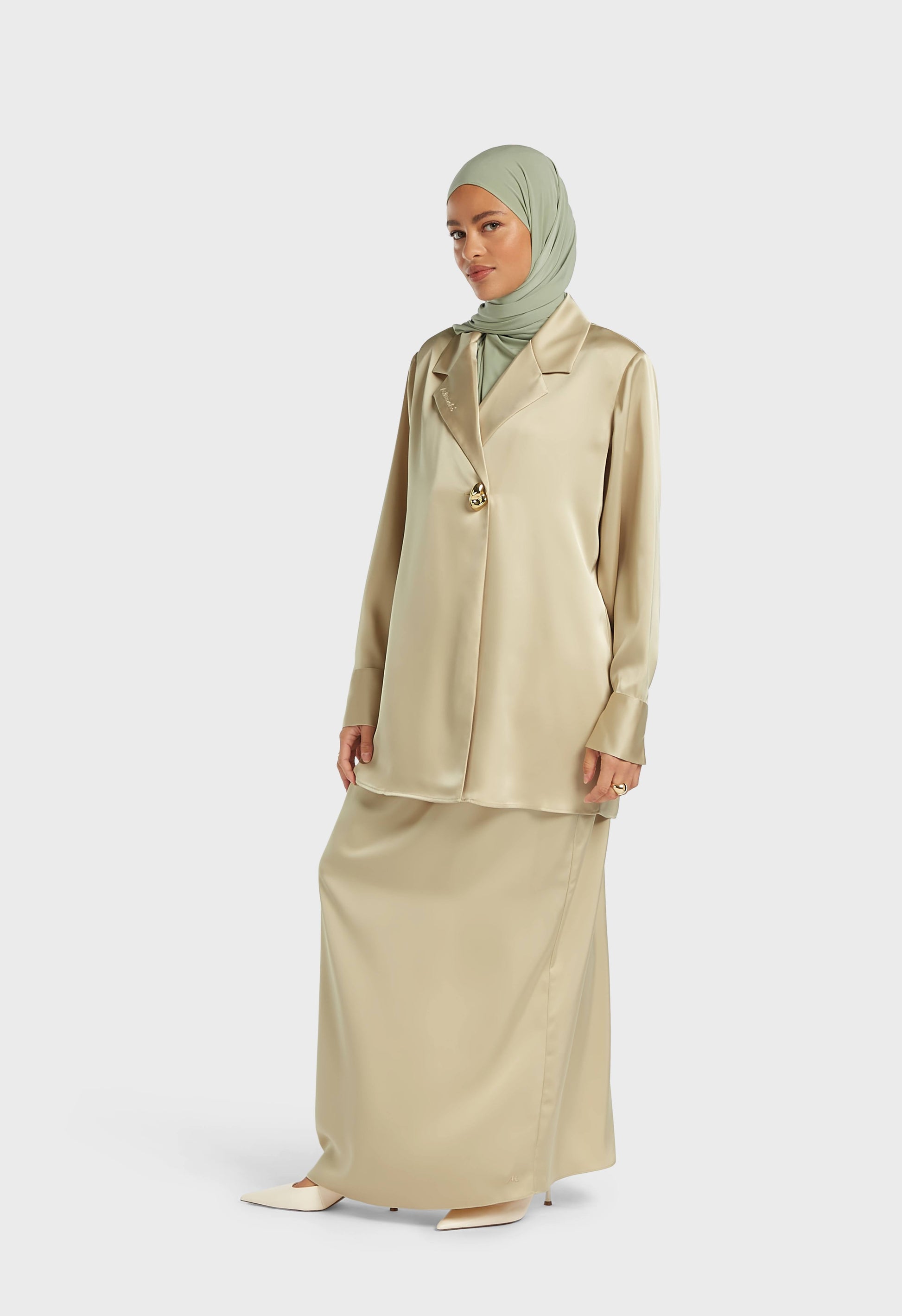 Blazer classique en satin | Riz brun