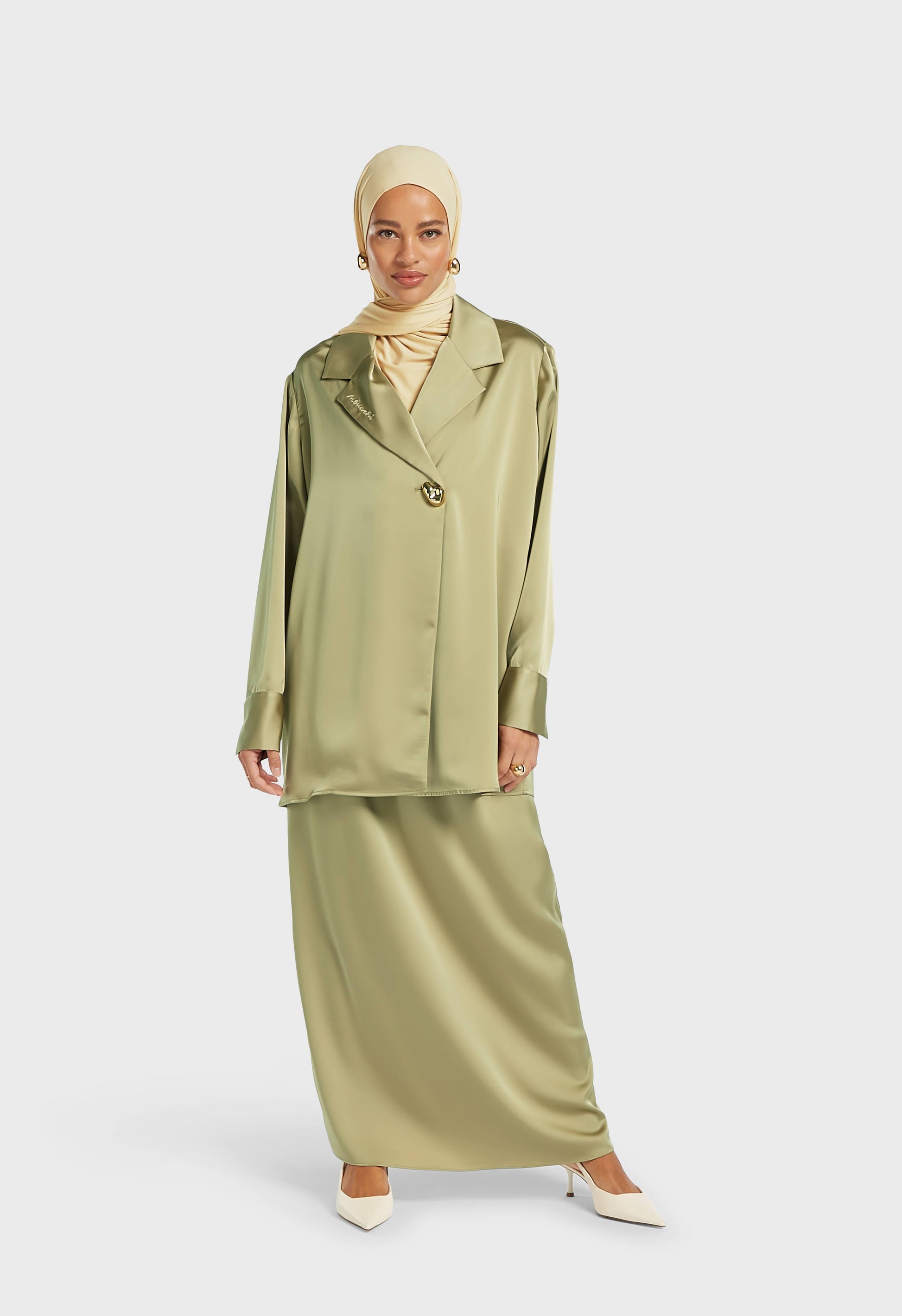 Blazer classique en satin | Gris Vert