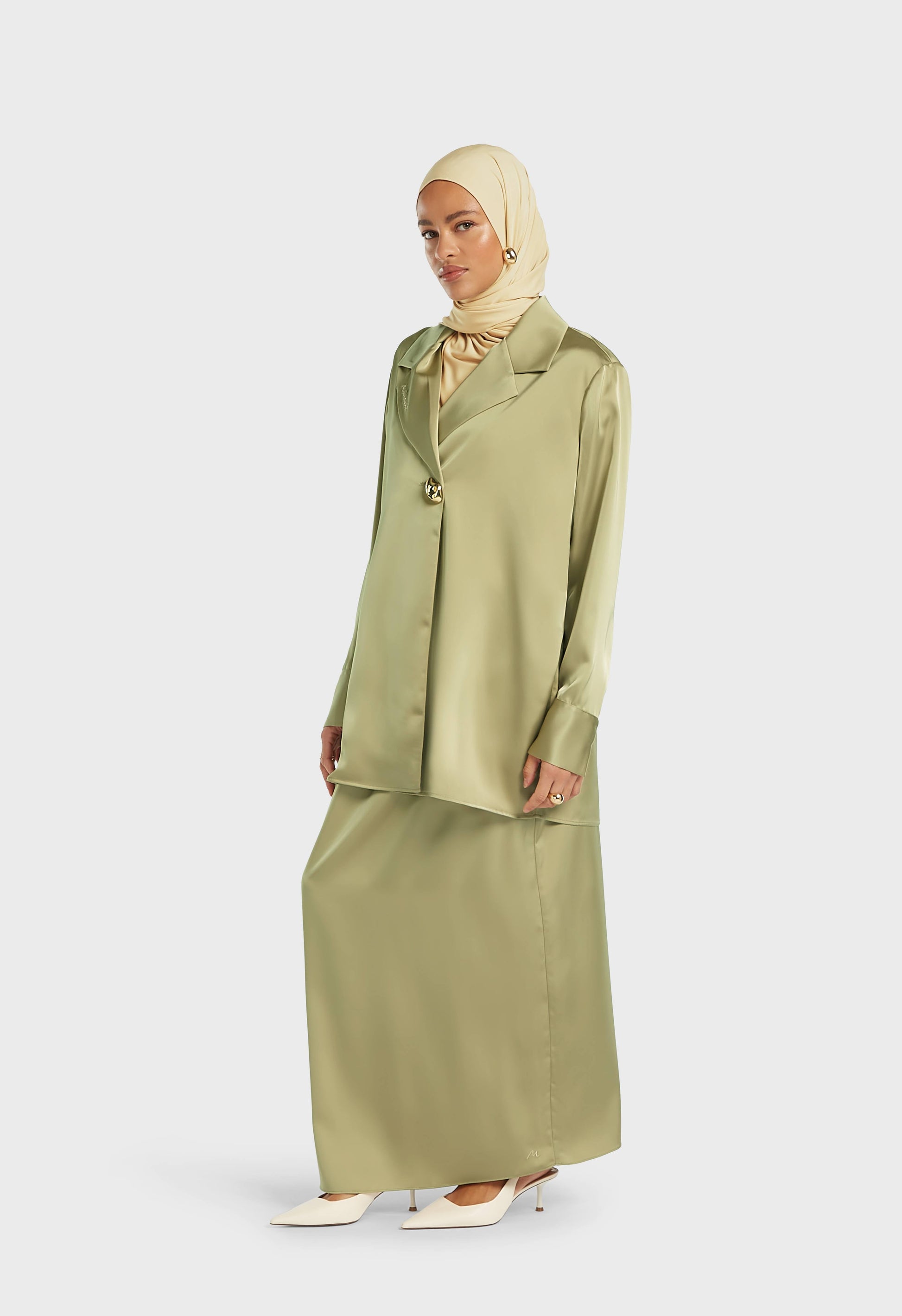 Blazer classique en satin | Gris Vert