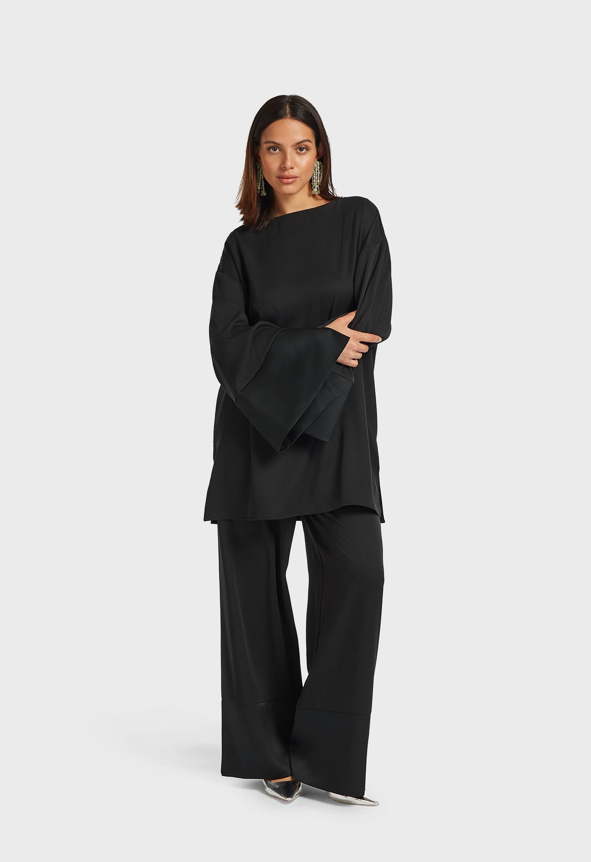 Pantalon à bordure en satin | Noir