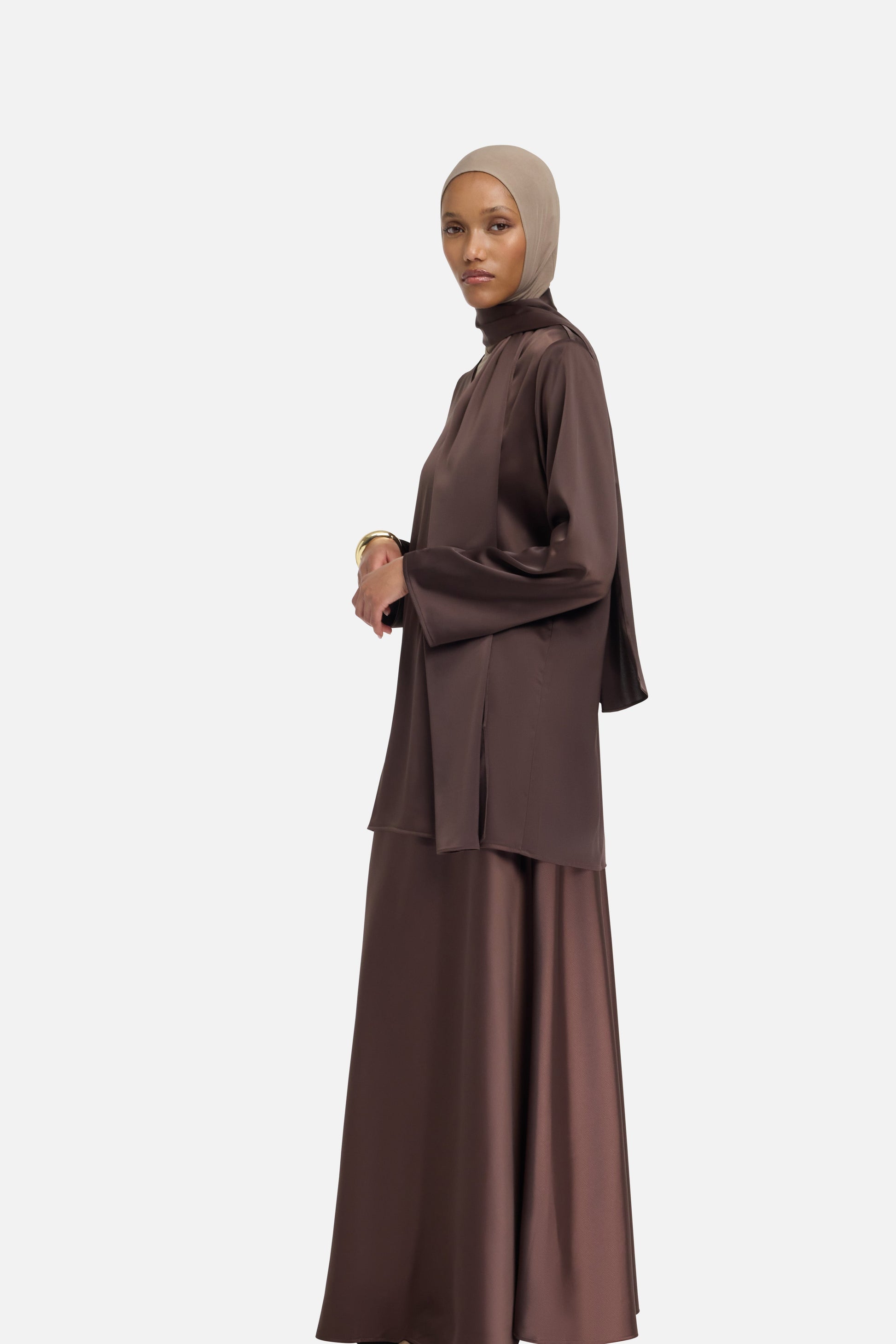 Jupe en satin | Marron foncé